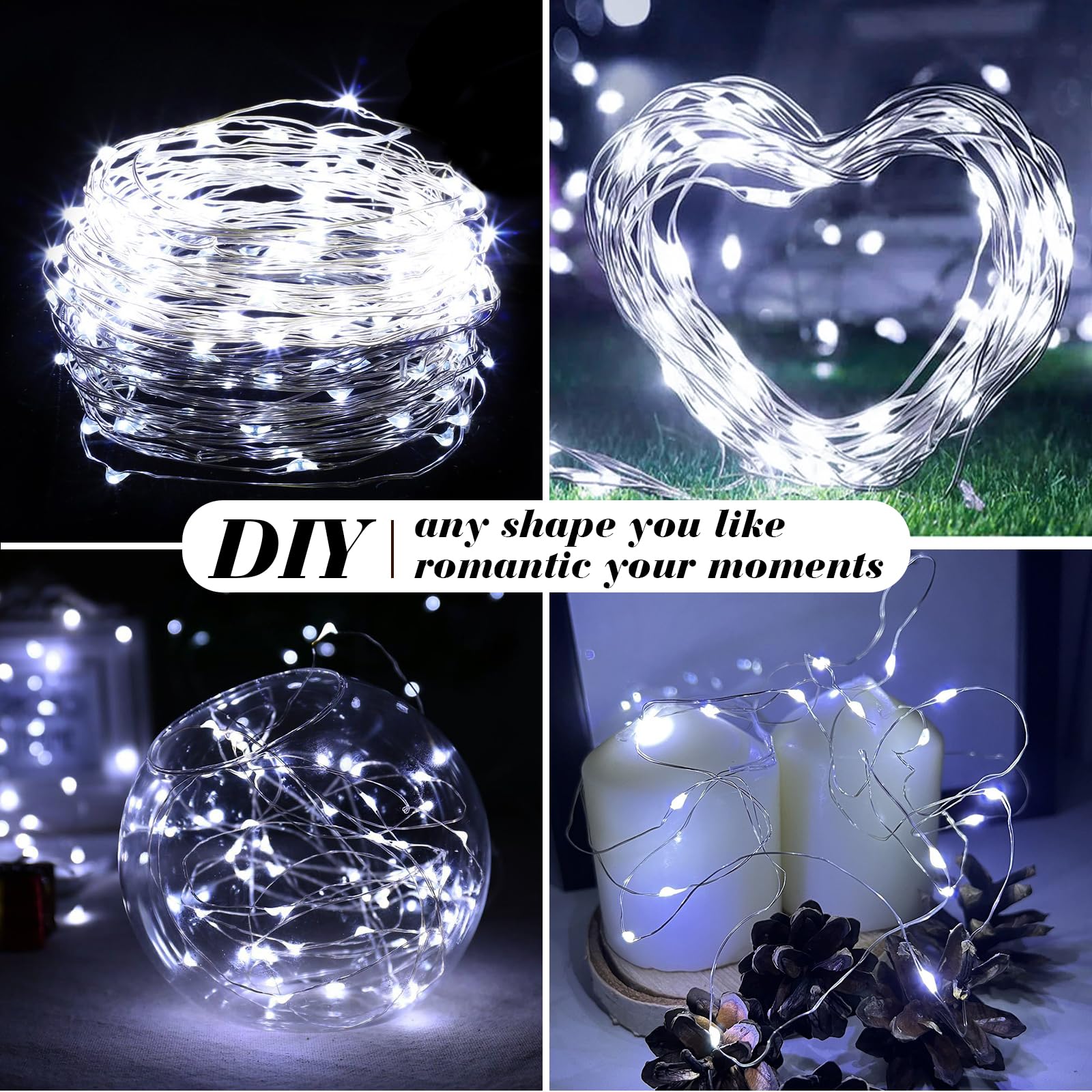 ZGWJ 12 Pack Fairy Lights, 7ft 20 LED Copper Wire, Battery Operated, Silver White, Model A01-Mini, Perfect for DIY, Parties, and Decorations