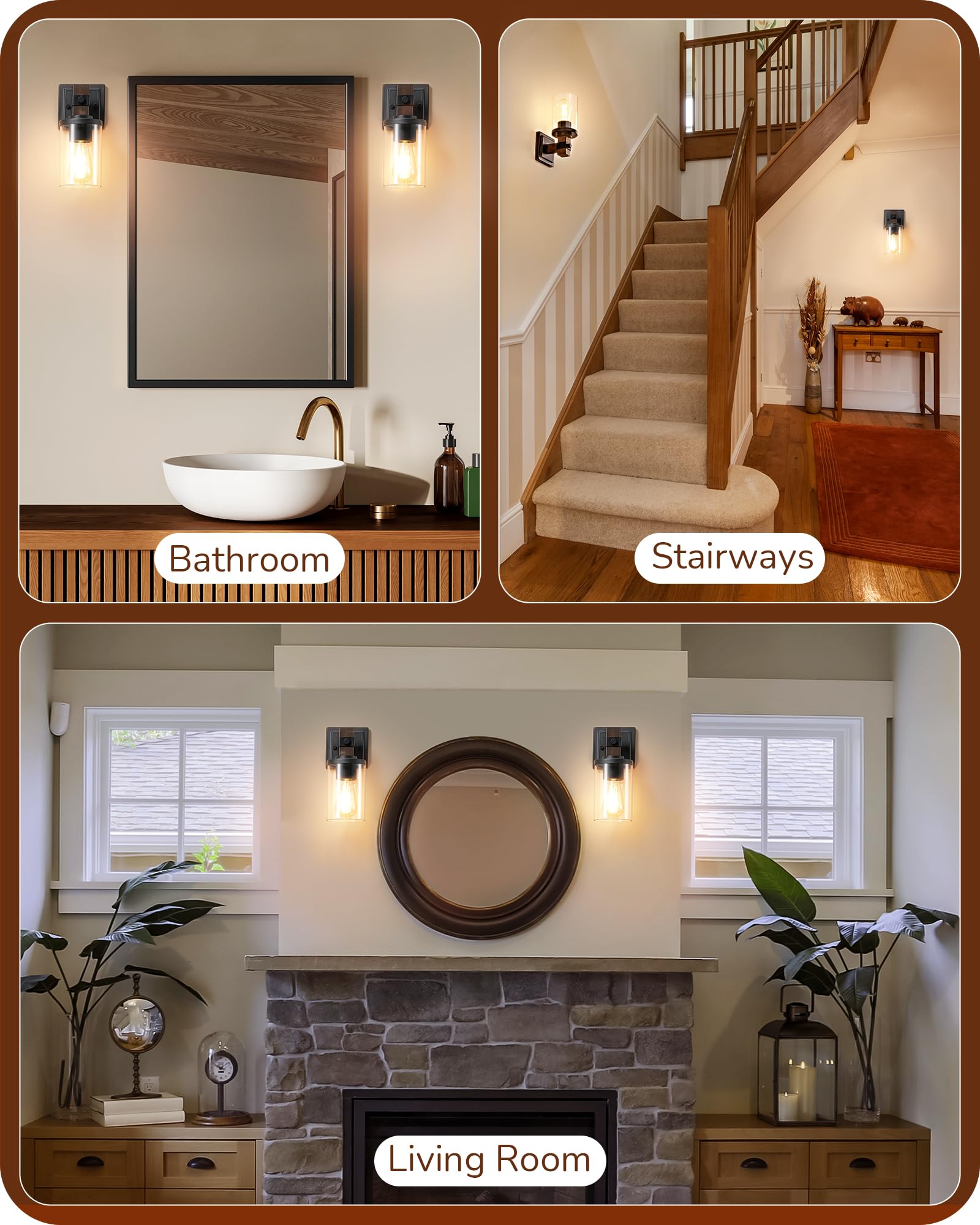 Edishine 1-Light Wall Sconces Set Of 2, Farmhouse Vanity Light With Clear Glass Shade, Oil-Rubbed