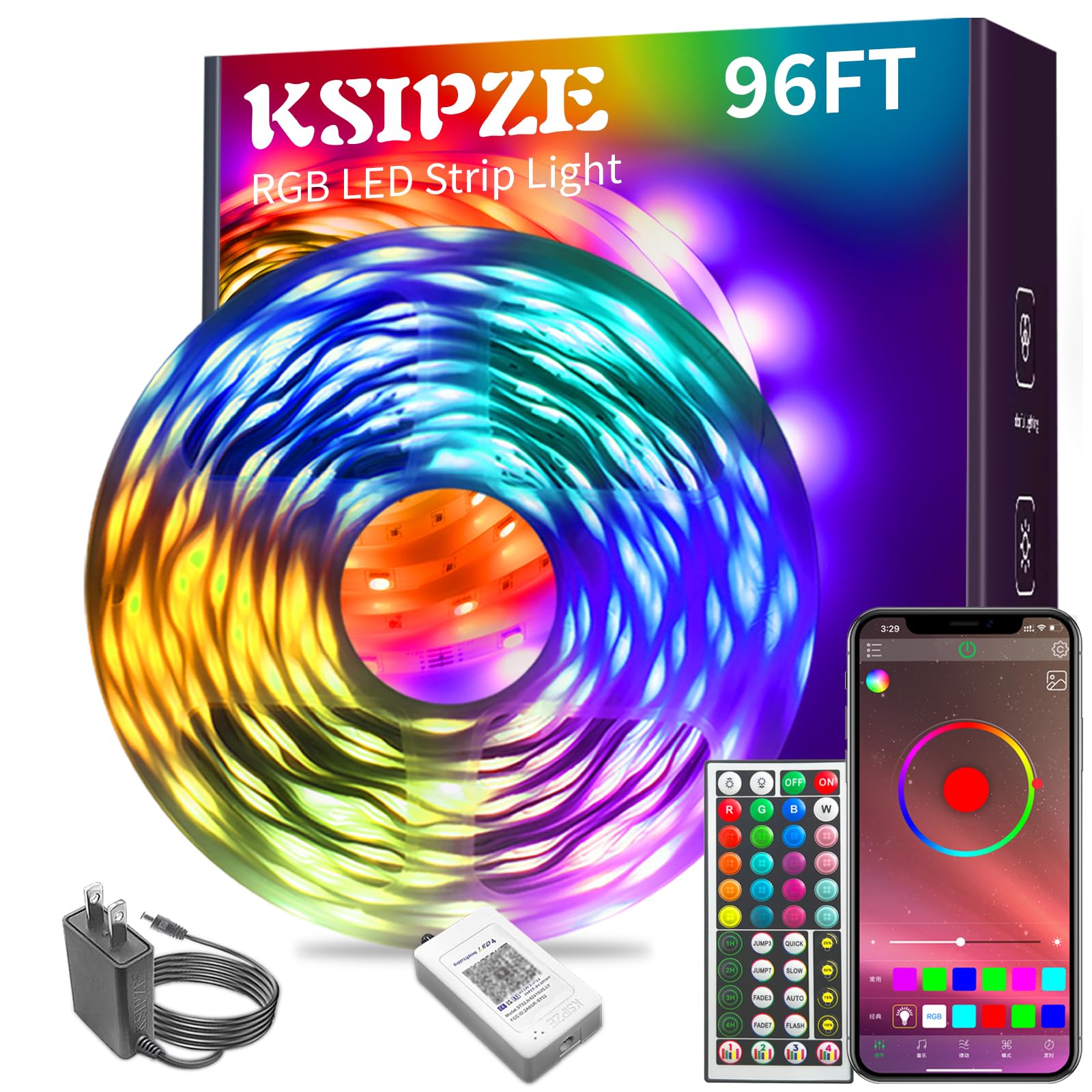 KSIPZE 96ft Led Band Lights RGB Music Sync Color Changing Bluetooth Led Lights with Smart App Control Remote Led Lights for Bedroom Room Lighting Flexible Home D?cor