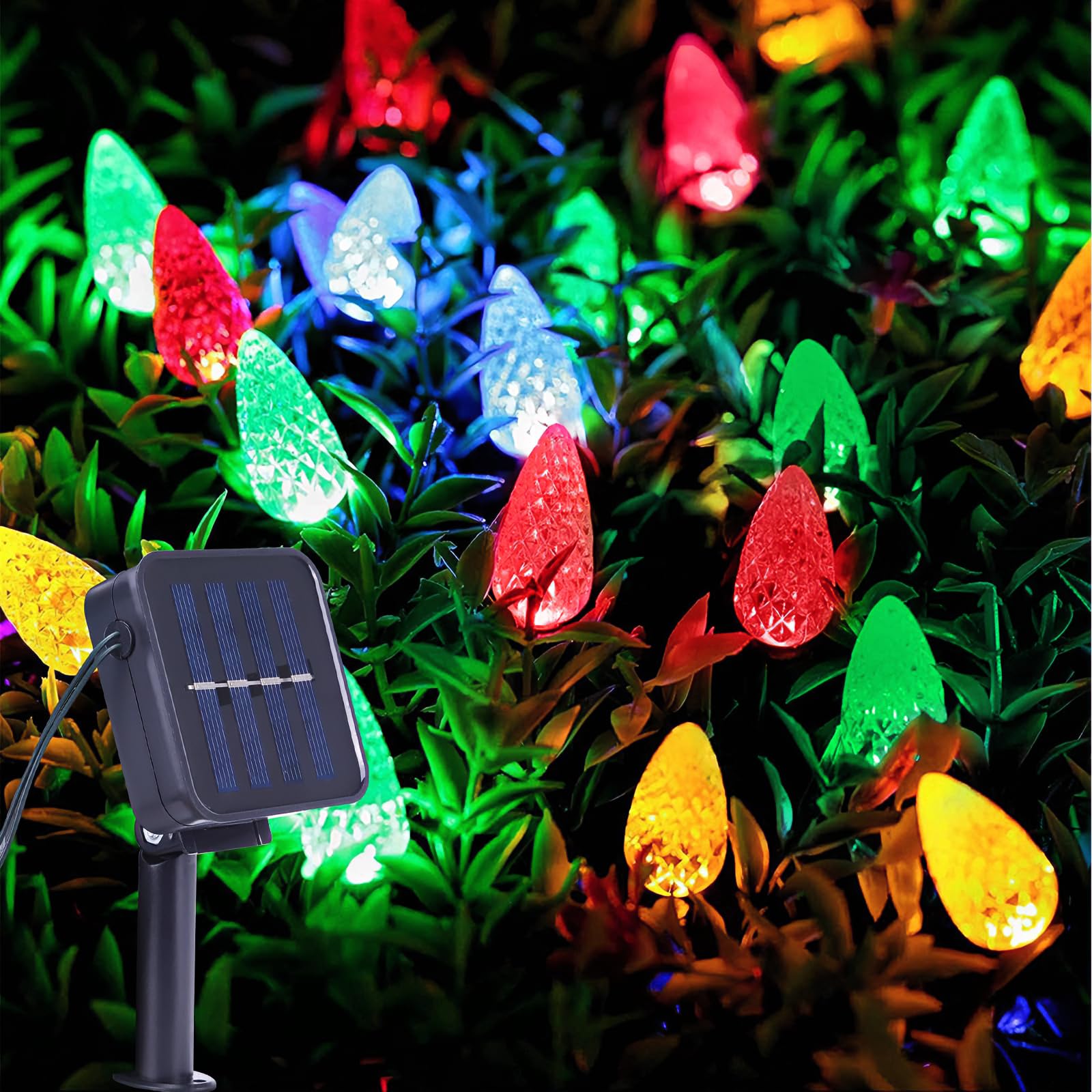 Leisure world 2 Pack 50 LED C6 Solar Christmas Lights Outdoor, 23FT Strawberry String Lights Outdoor, 8 Modes Solar Fairy for Ga