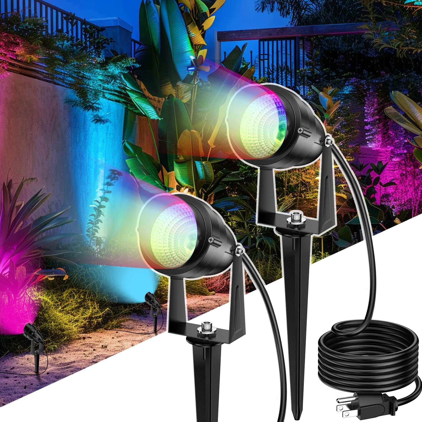 Musuger 1500Lm Led High Brightness Outdoor Landscape Lighting 15W Rgb Color Changing Landscape Lights Remote Control Spot-Lights
