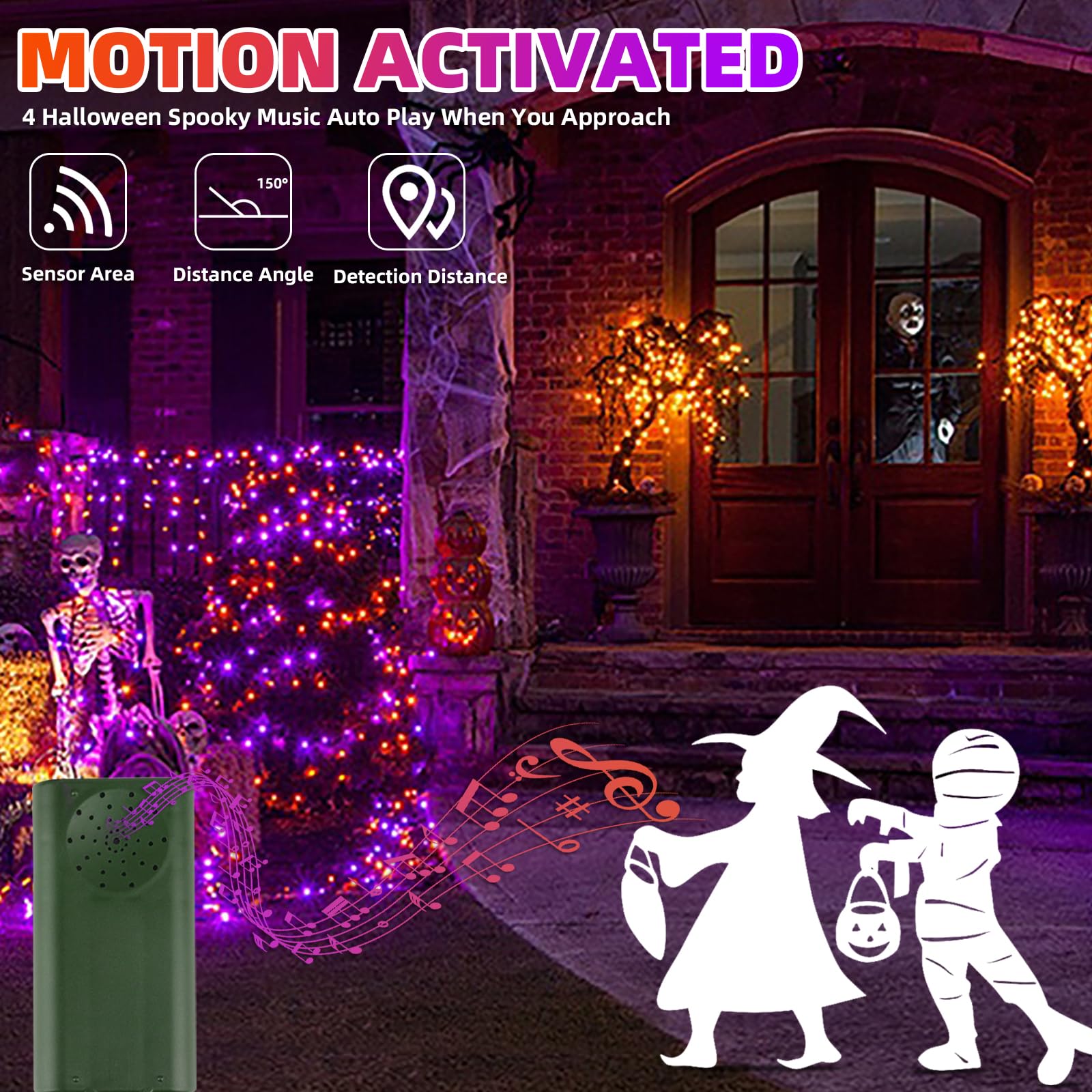 Green Convenience 33ft 100 LED Battery String Lights, Motion Sensor, Purple & Orange, Waterproof Halloween Indoor/Outdoor Decor, Model LSO-100/2F