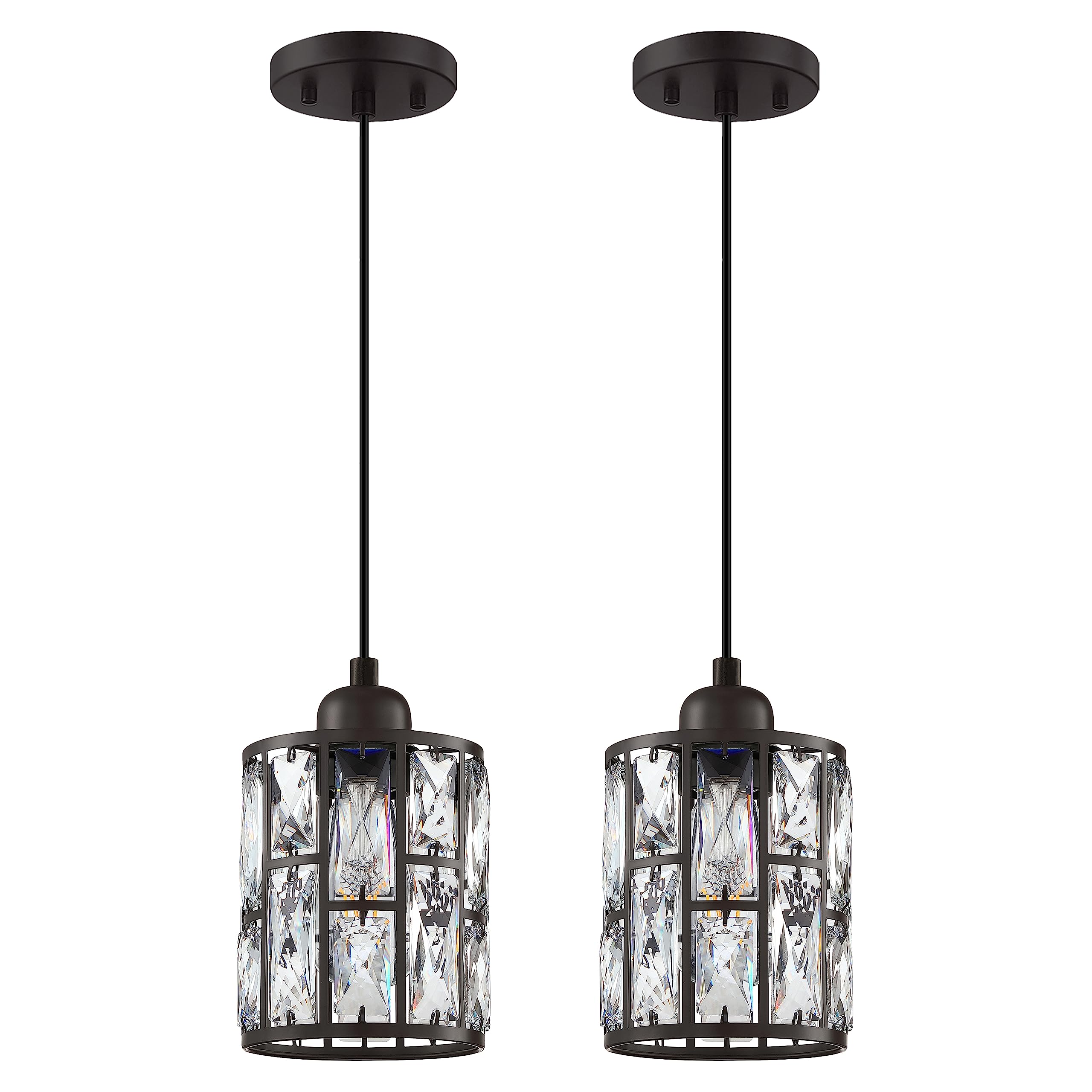 Dolaimy House 2 Pack Crystal Hanging Pendant Light Fixture, 5.3in Oil Rubbed Bronze, Model X3773BD1NI