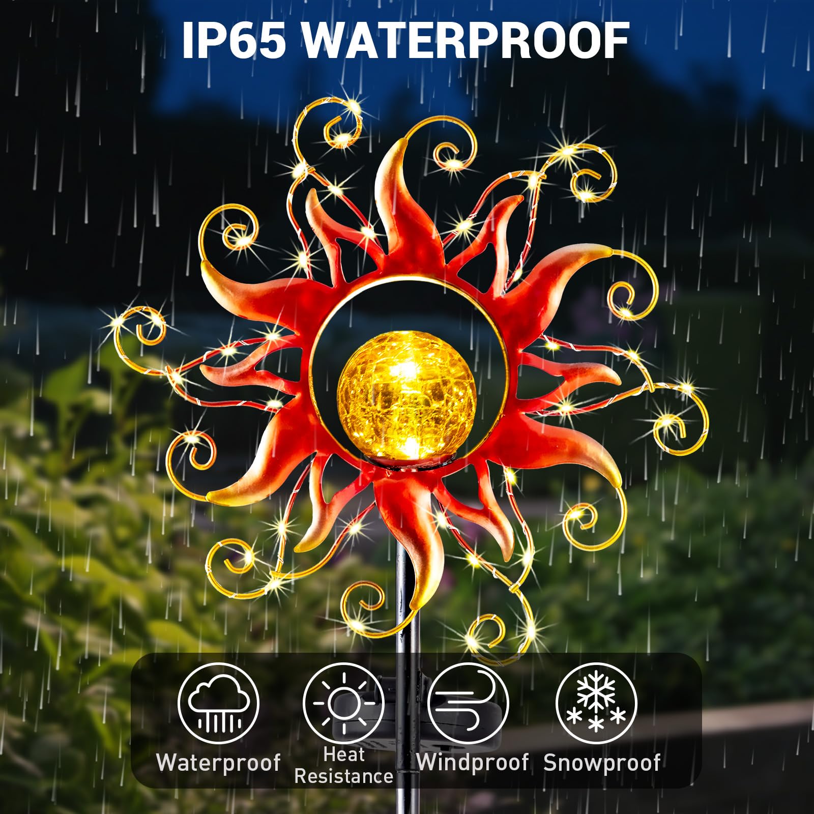 Kacux Solar Outdoor Lights - Waterproof Red Metal Crackle Glass Stake for Garden, Yard, Patio, Walkway - Model TYD-Red-01