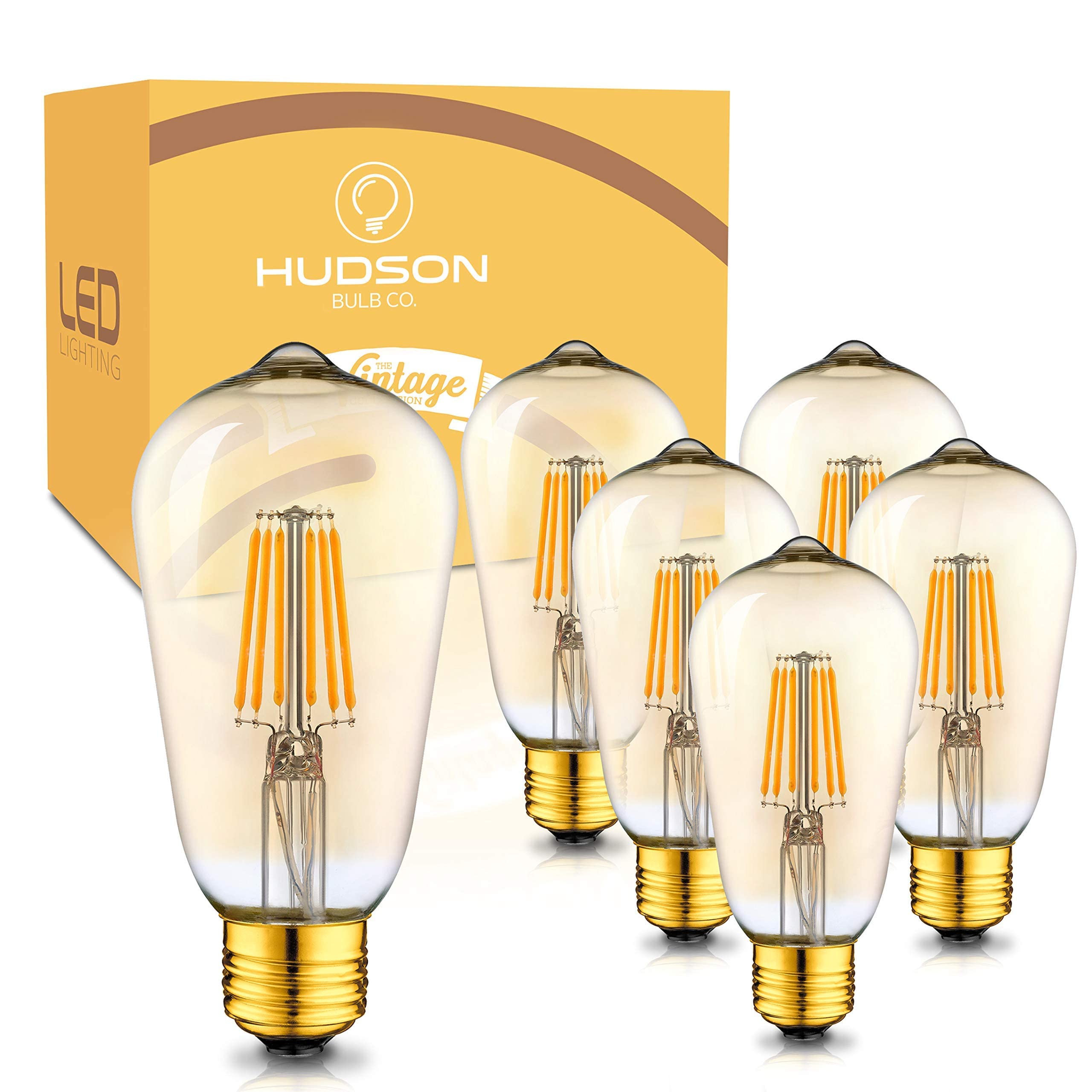 Hudson Bulb Co. 6W Vintage Edison Light Bulbs - 2700K Warm, Dimmable, E26/E