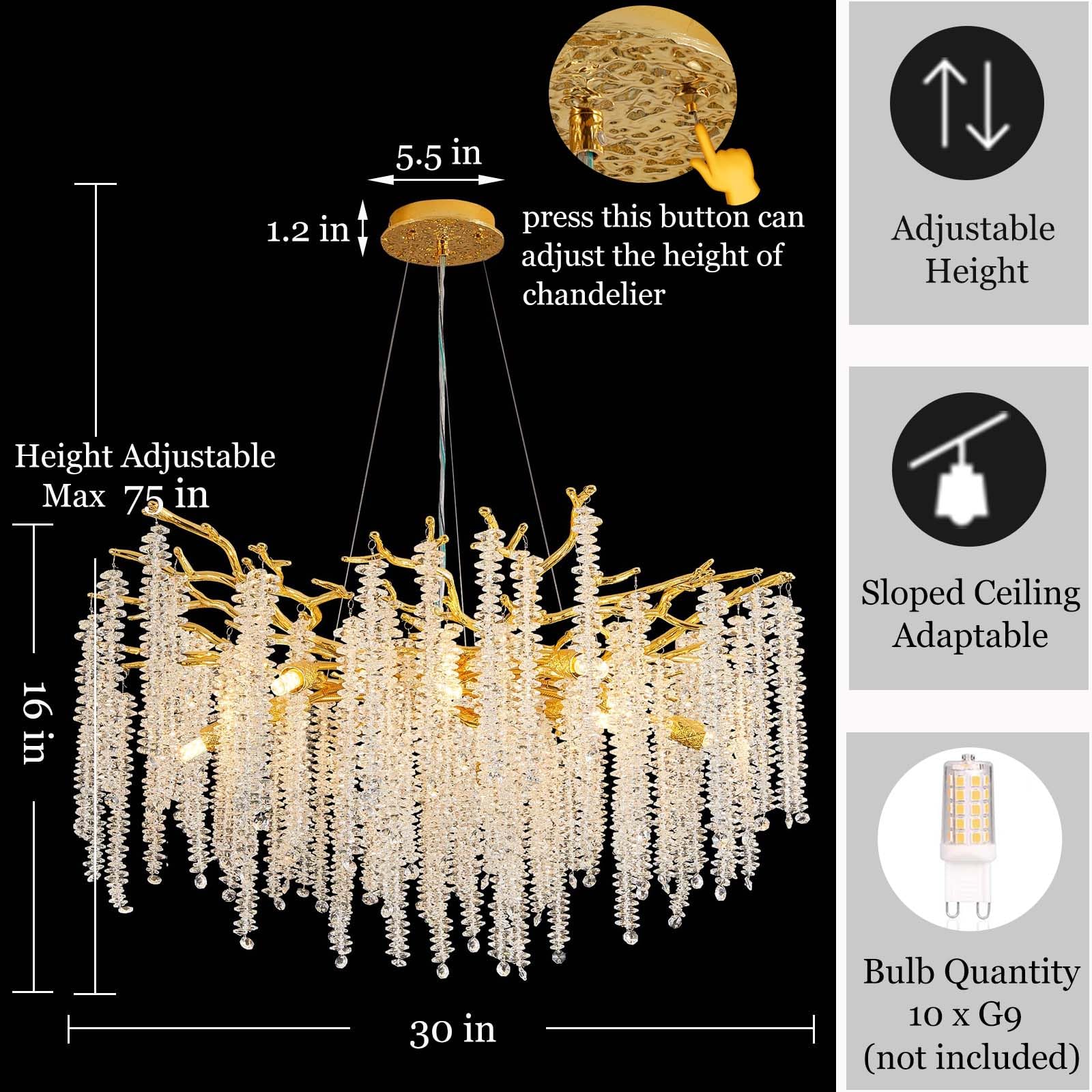 Upfelw Modern Crystal Tree Branch Chandelier, Gold Round Art Deco Raindrop Lighting Fixture For Dining Room Bedroom Living Room