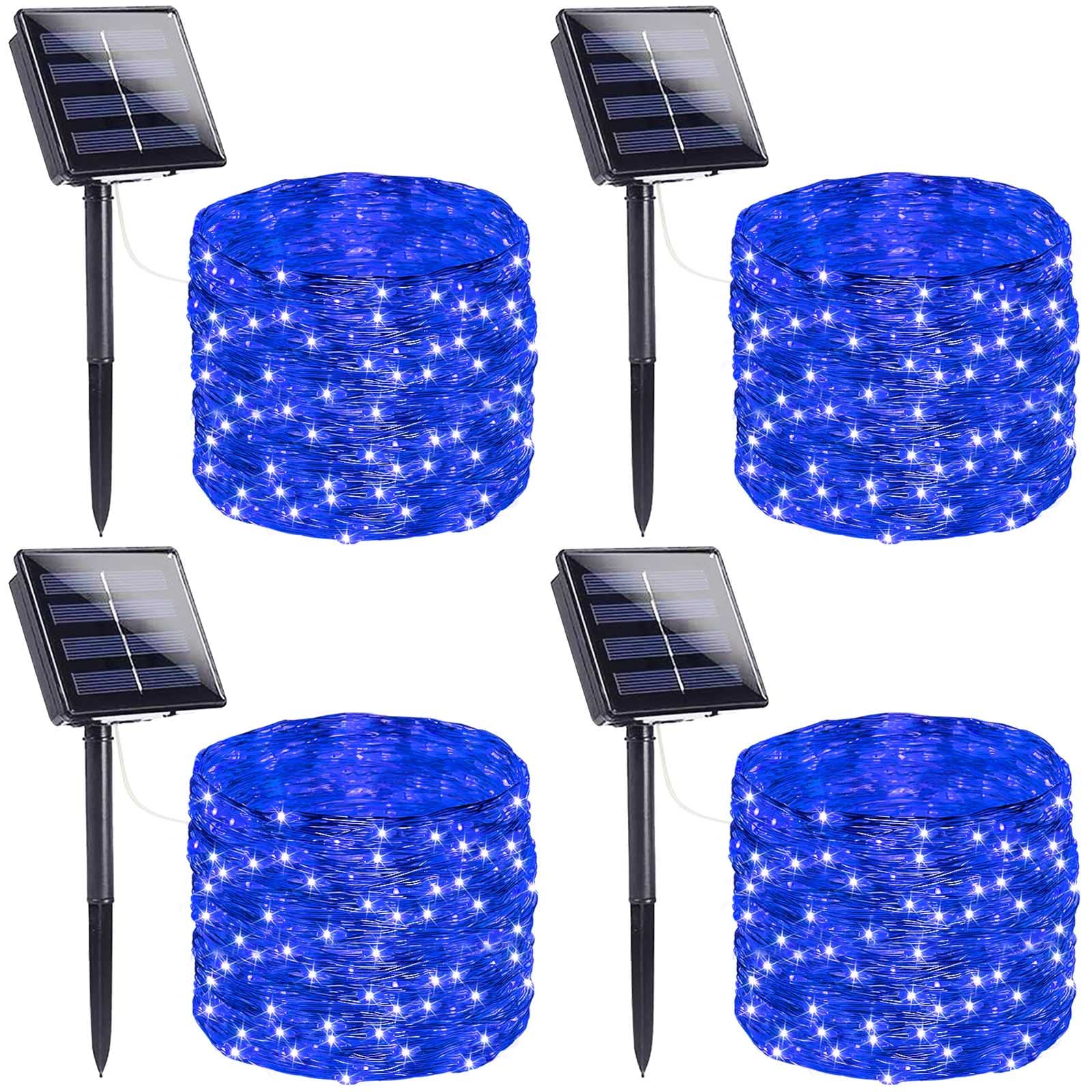 Extra-Long Solar String Lights Outdoor, 4-Pack 400 LED Solar Christmas Lights, Waterproof Copper Wire 8 Modes Twinkle Fairy Lights for Xmas Tree Garden Party Wedding Christmas Decor(Blue)