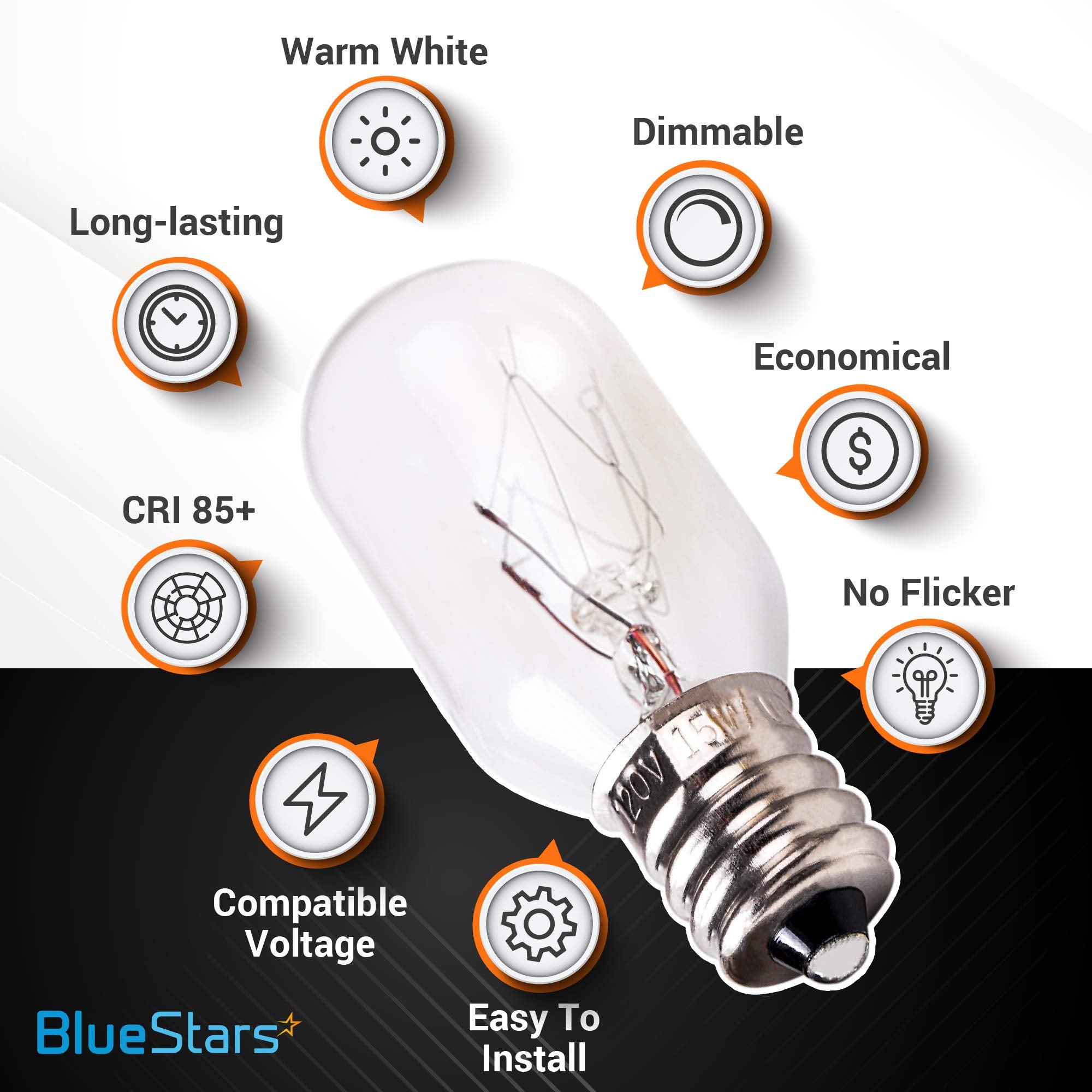 BlueStars E12 T20 15W Warm White Light Bulbs, 14 Count, Clear, for Himalayan Salt Lamps and Wax Warmers