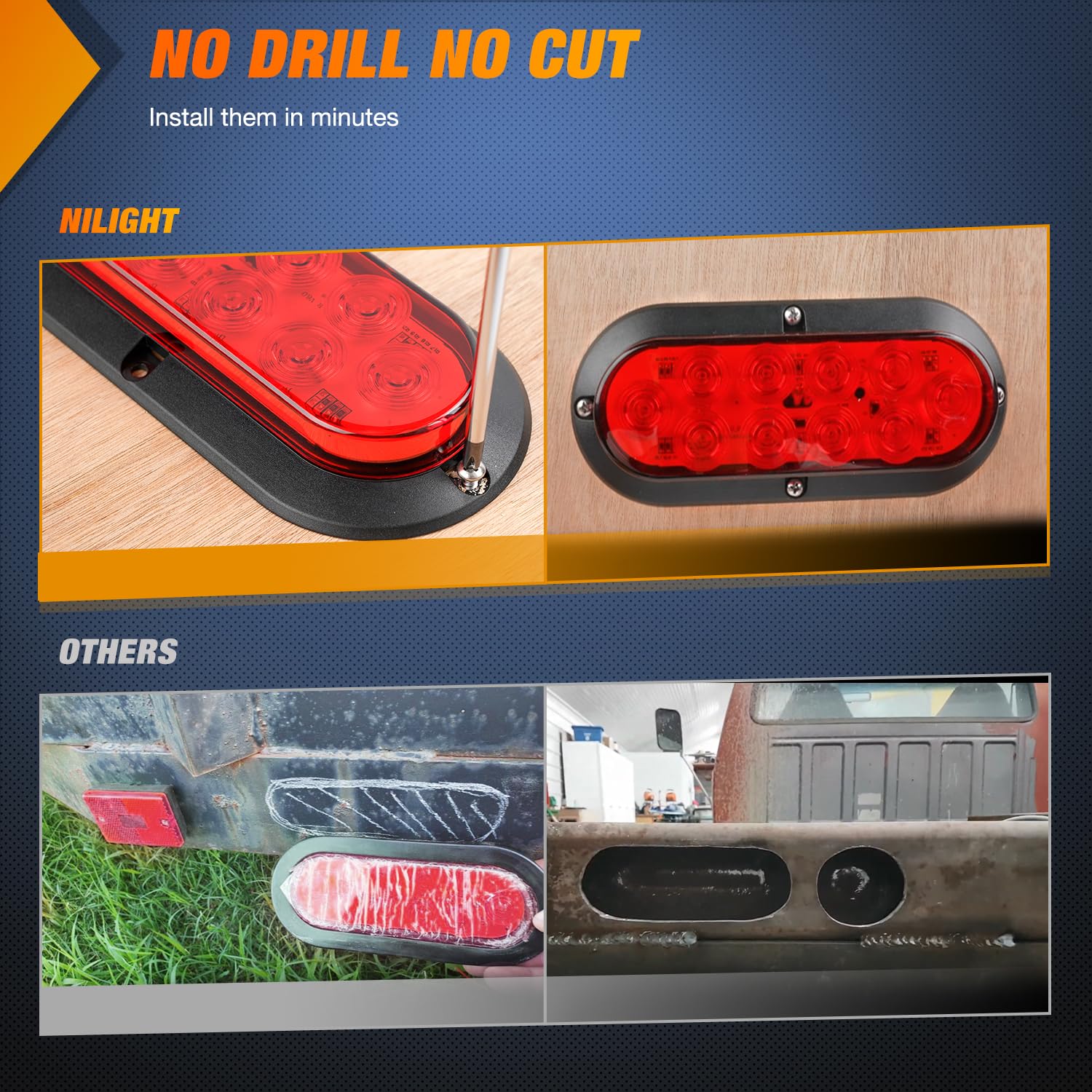 Nilight 6 Oval Red LED Trailer Tail Light - 2PCS Waterproof Stop Brake Turn Lights for Truck RV Boat Bus Lorry Camper Van