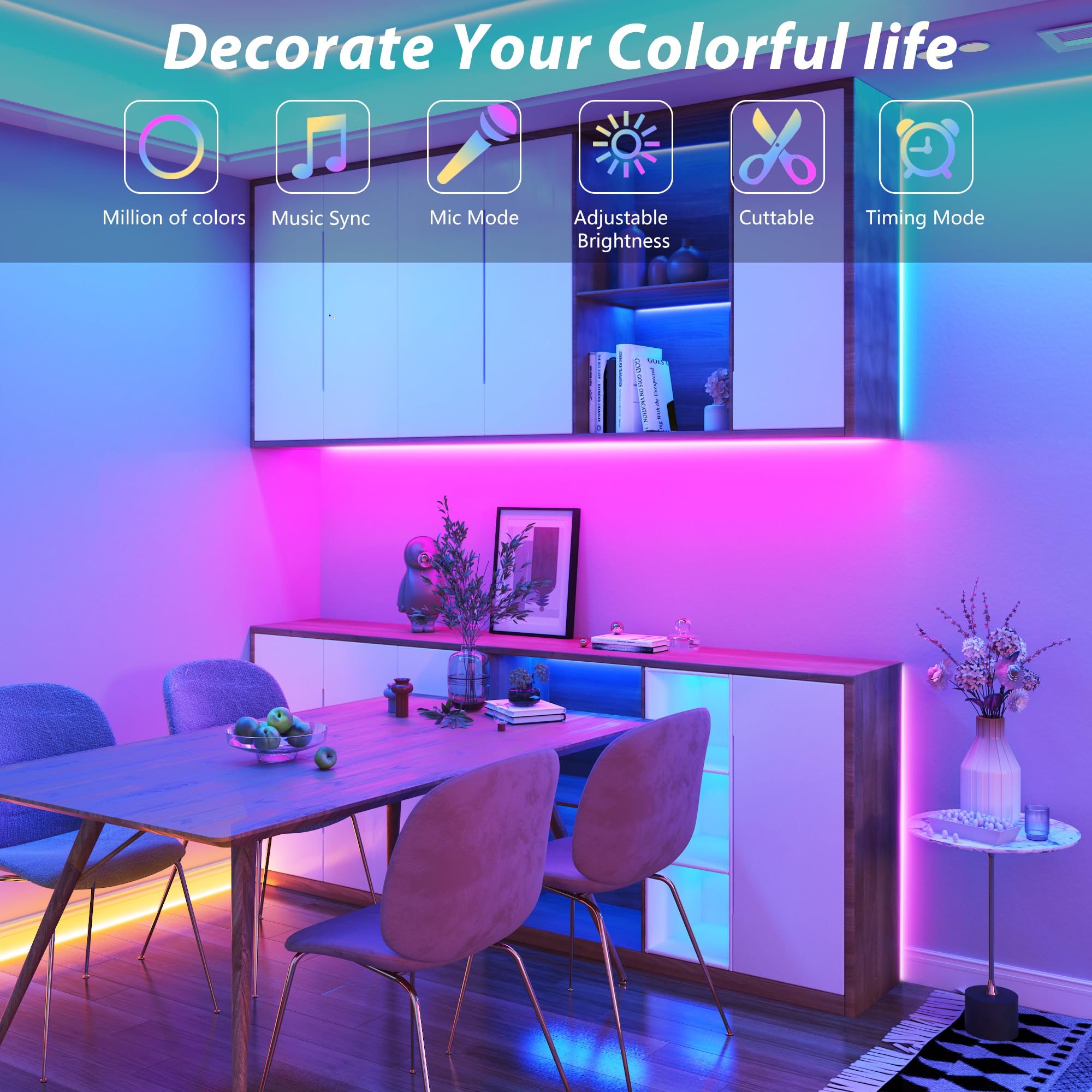 Ledagic LED Strip Lights, 200ft (2x100ft), RGB Music Sync, App Remote Control, White, Model: Led-rgb08-1