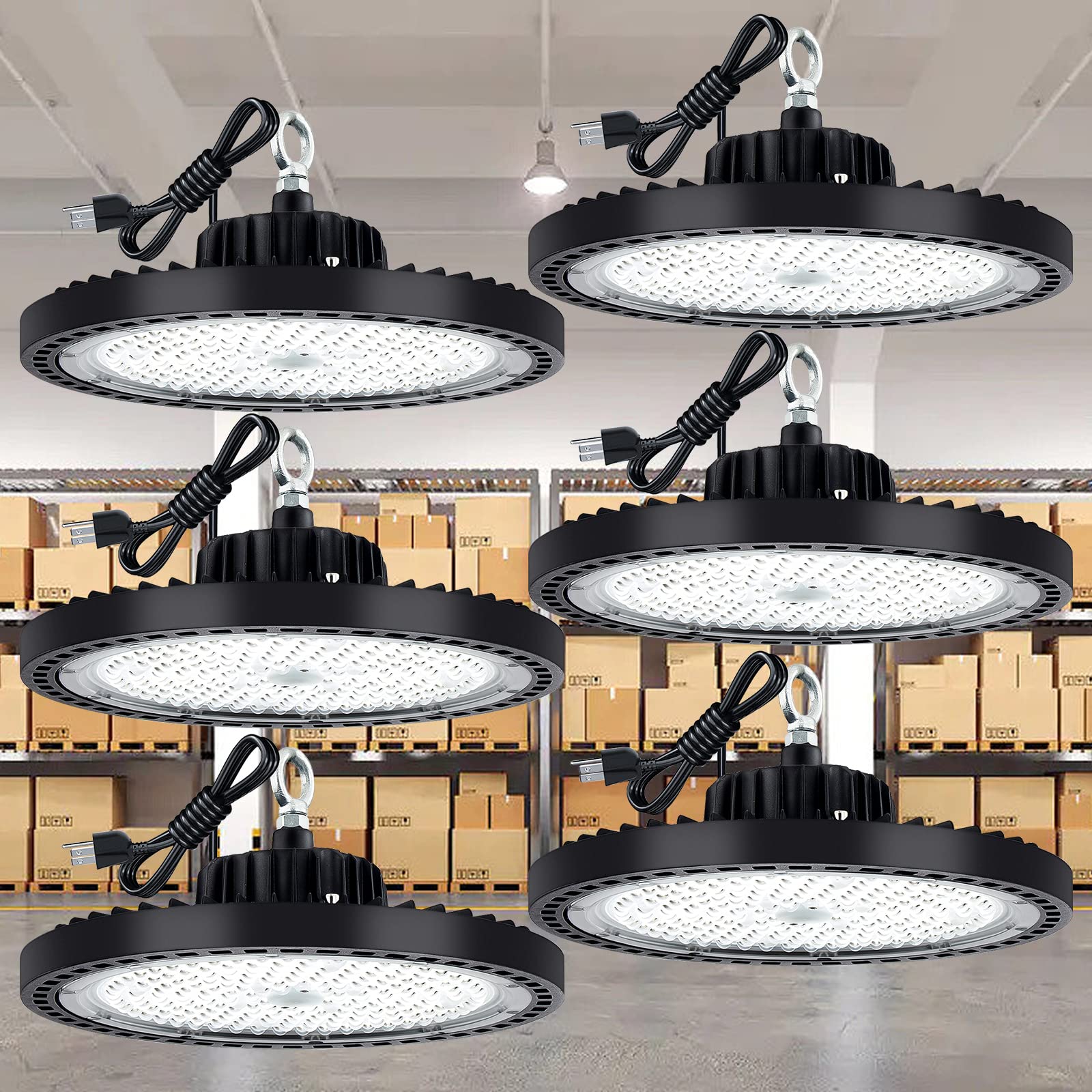 Evbforu Led High Bay Light 200W 6 Packs 29,000Lm With Us Plug Ufo High Bay Light For Warehouse Workshop Factory Gym Garage Barn