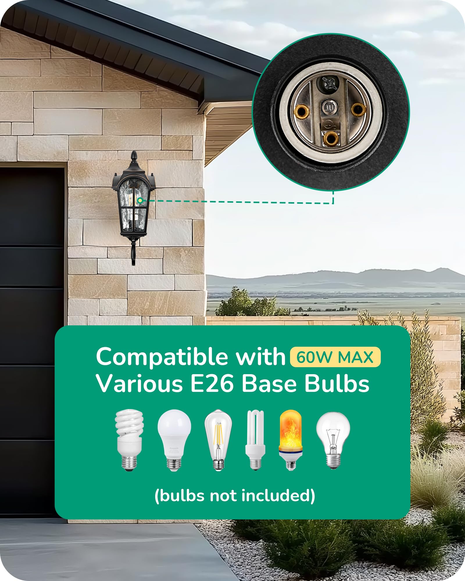EDISHINE Dusk to Dawn Outdoor Wall Light, 17" Black Roman Lantern with Water Ripple Glass, Waterproof Sconce for Porch, Garage, Patio