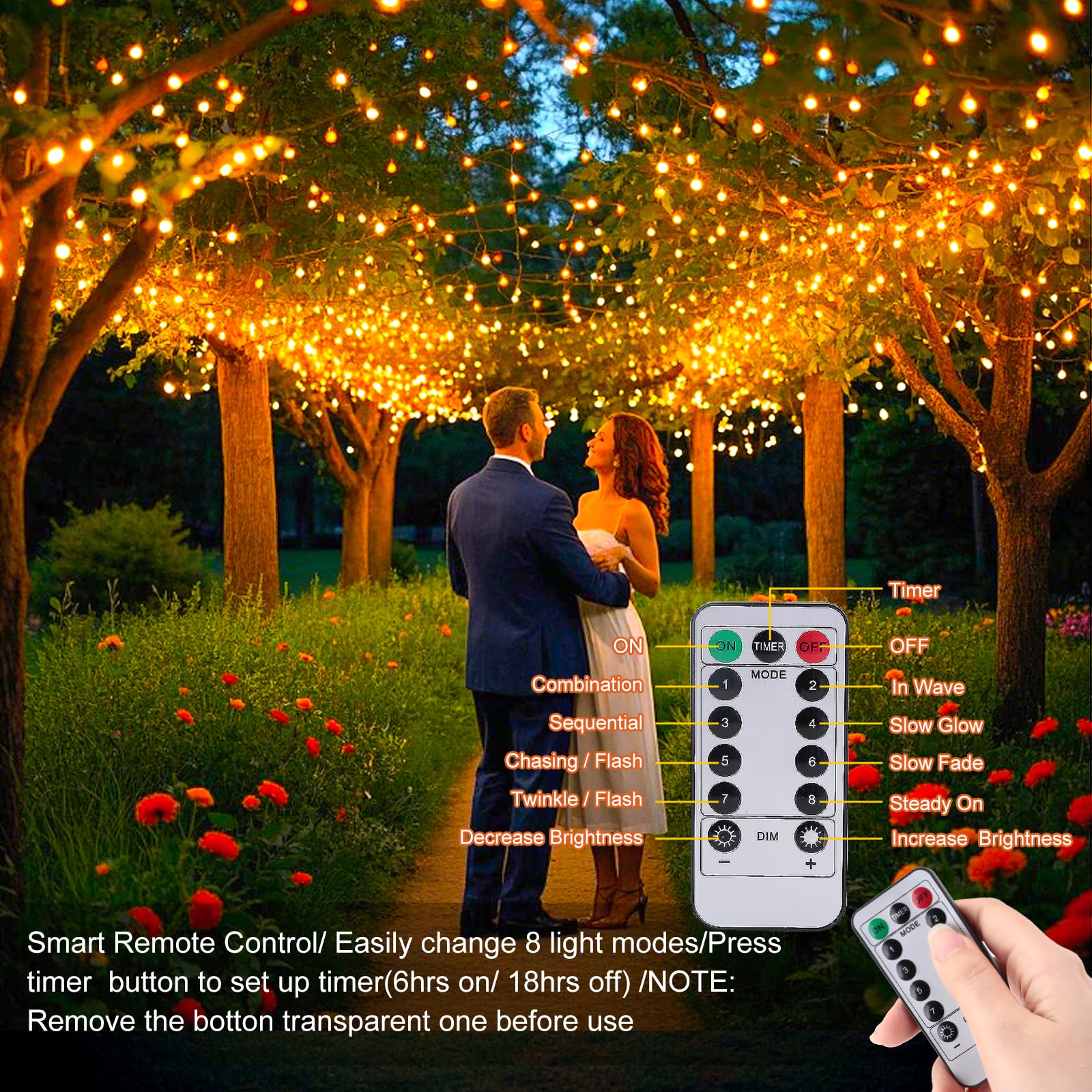 Ehome String Lights, Usb Fairy Lights Plug In 33 Ft 100 Led Twinkle String Lights Silver Wire Lights With Remote And Timer 8 Modes Outdoor Indoor Waterproof Starry Lights Diy Party Wedding, Orange