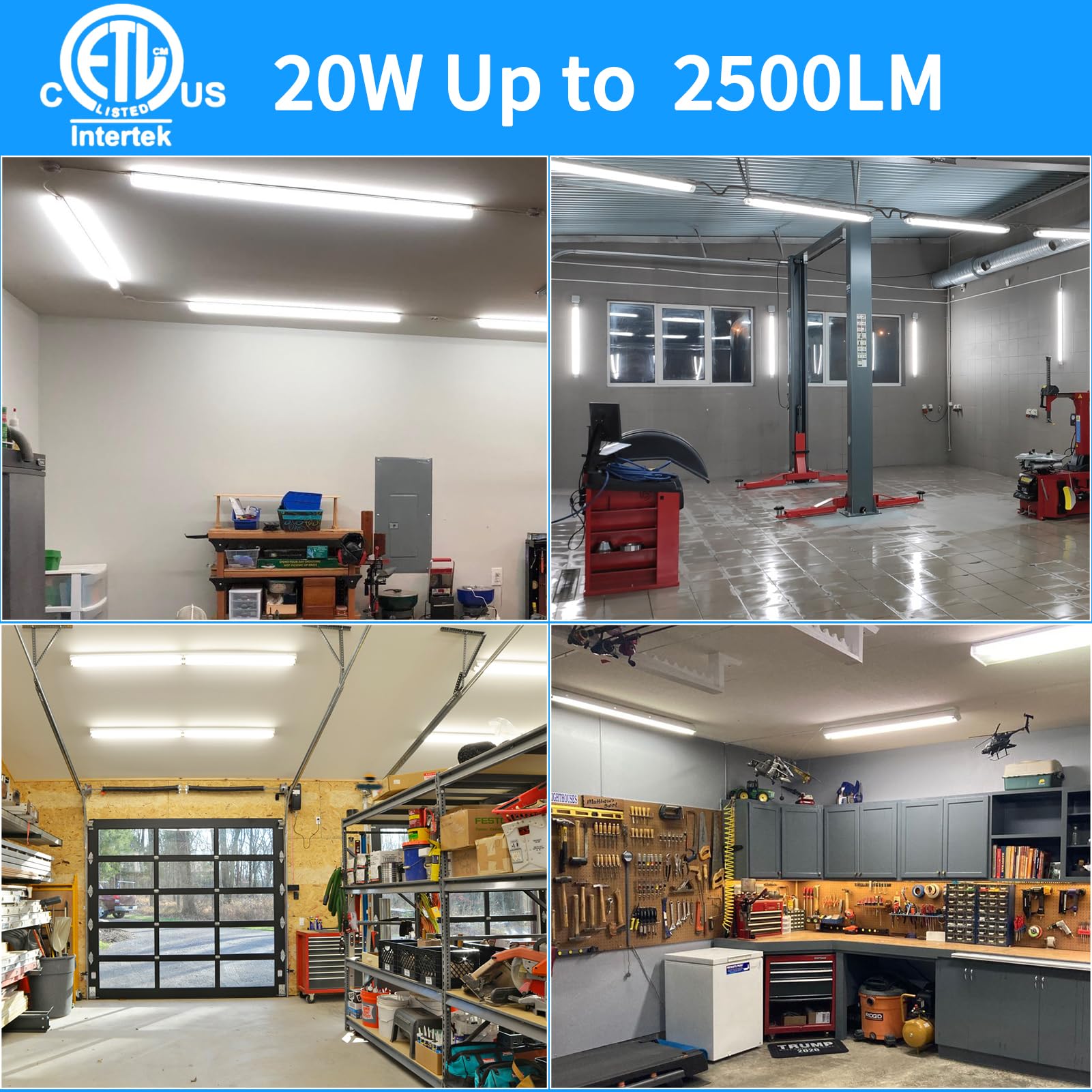 Shopled 2Ft Led Shop Light, 20W 6000K 2500Lm Cool White, Linkable T8 Led Light Fixtures, Clear Cover, 2Ft Led Tube Lights For Ro