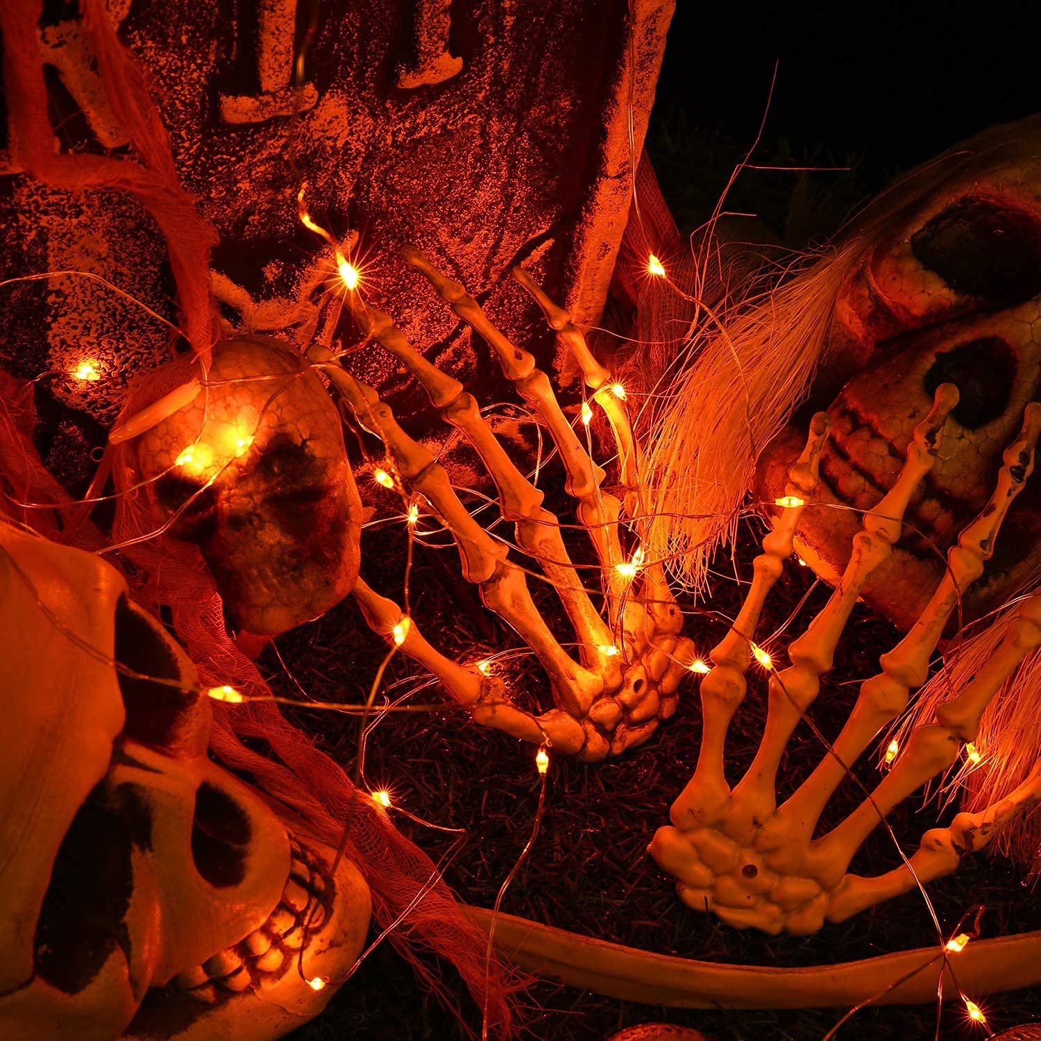 JMEXSUSS 50 LED Christmas Fairy Lights, 16.1ft Battery Operated, Waterproof Orange String Lights for Indoor Outdoor Use