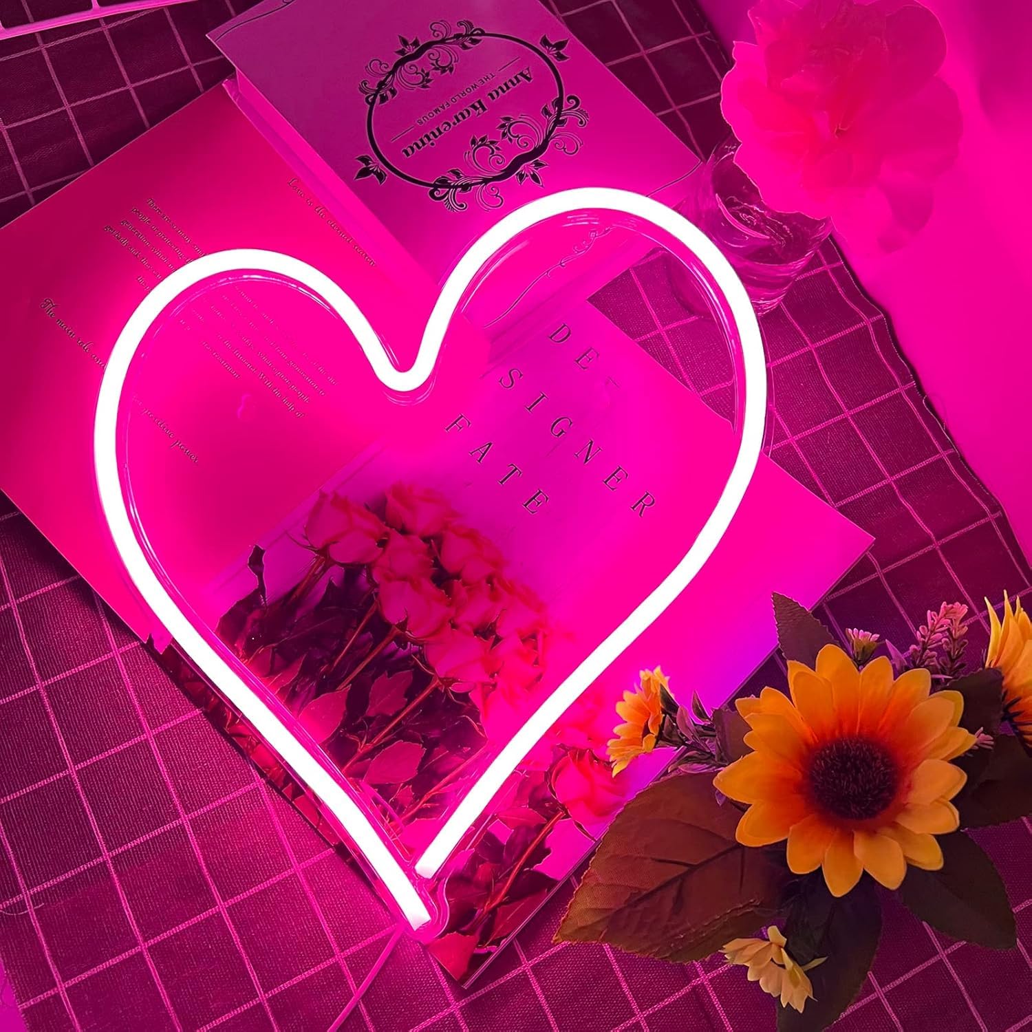 Bernicekelly Pink Heart Neon Sign - Dimmable Led Light For Bedroom & Party Decor, 13.4" X 13"