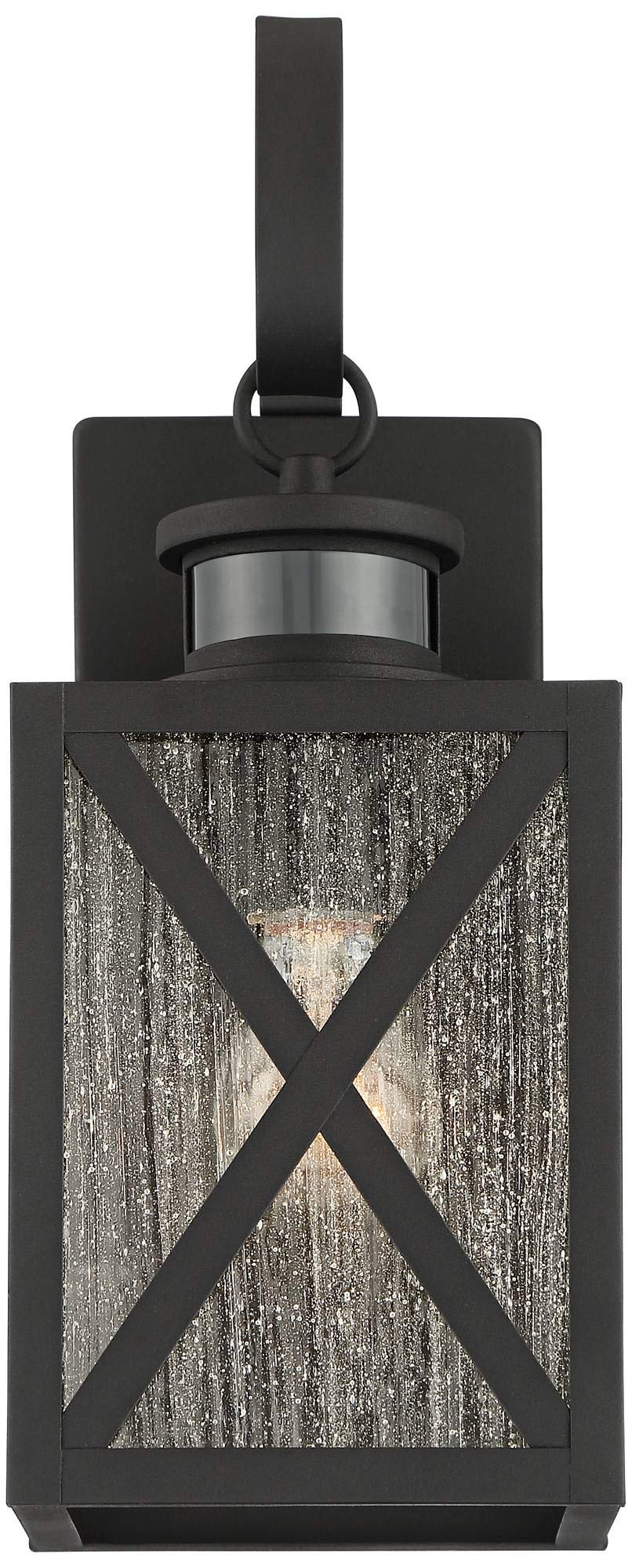 John Timberland Outdoor Wall Light Fixtures Set of 2, Carriage Style, Textured Black, 14.5in, Clear Seedy Glass, Dusk to Dawn, Motion Sensor