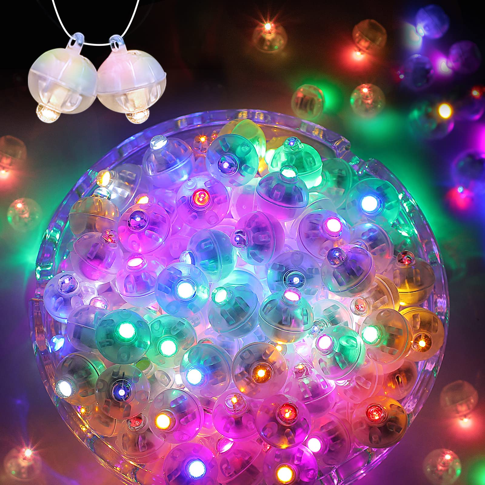 100pcs Balloon Lights, Long Standby Time Mini Ball Light, Round LED Multicolor Flash Ball Lamp for Paper Lantern Balloon Party W