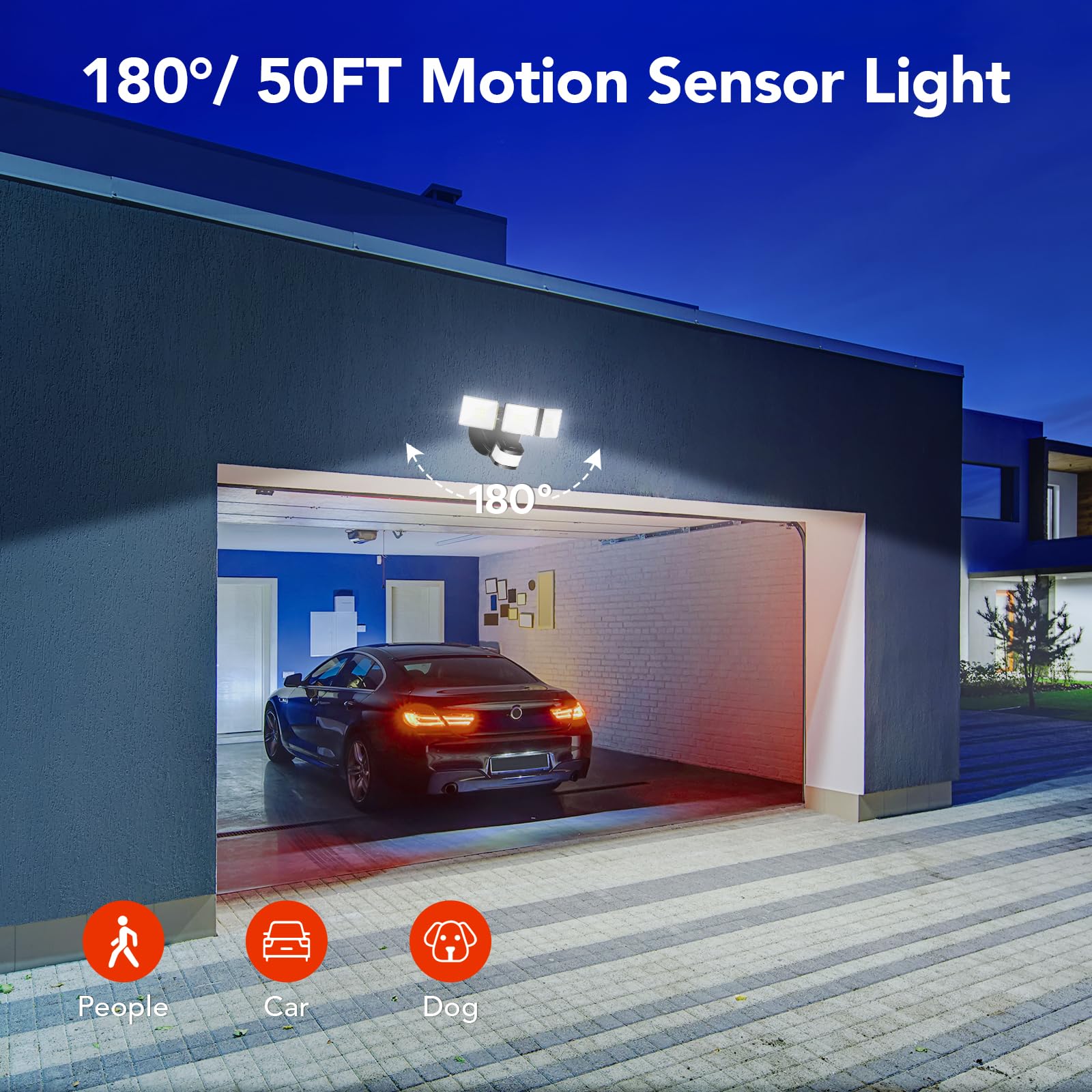 Orein 4500Lm/30W Flood Lights Outdoor, 180?/50Ft Motion Sensor Outdoor Lights 3 Modes Dusk To Dawn Ip65 Waterproof Led Security