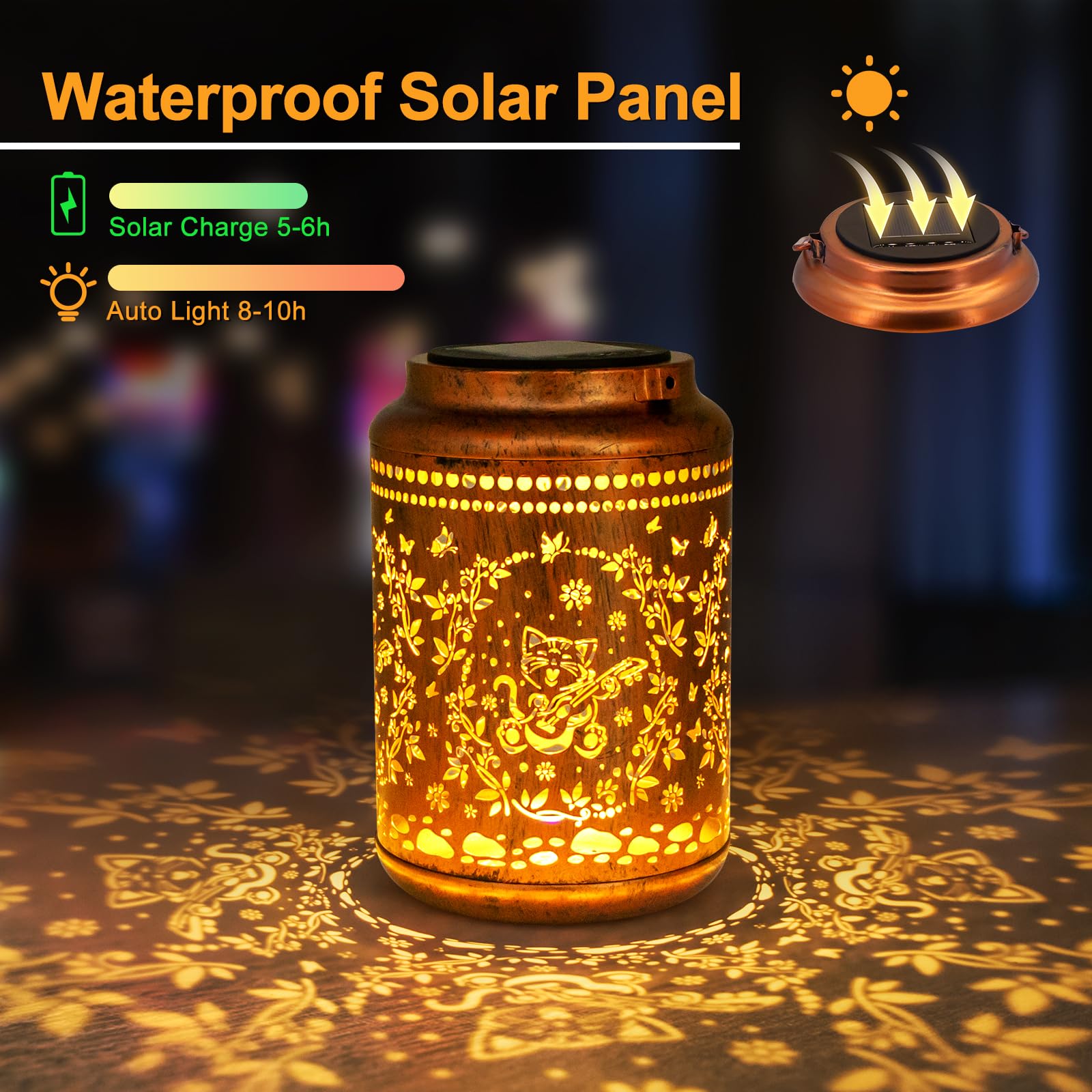YISITEONE Cat Outdoor Solar Lanterns, Waterproof Metal Decor Lights, Brown, 2 Pack, Model ES04250500008