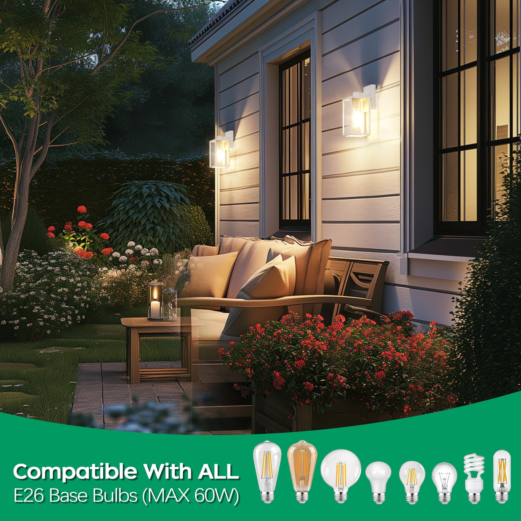 White Outdoor Lights For House, Led Exterior Front Porch Light Fixtures For Outside, Waterproof Wall Sconce Lantern Lamp, Coach