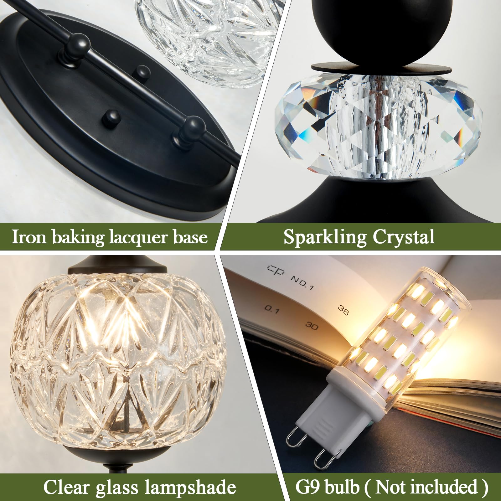 Piepooye Vintage Wall Sconce Black Iron G9 Bulb Glass Globe Shade 1 Light Indoor Lamp Model R-3014