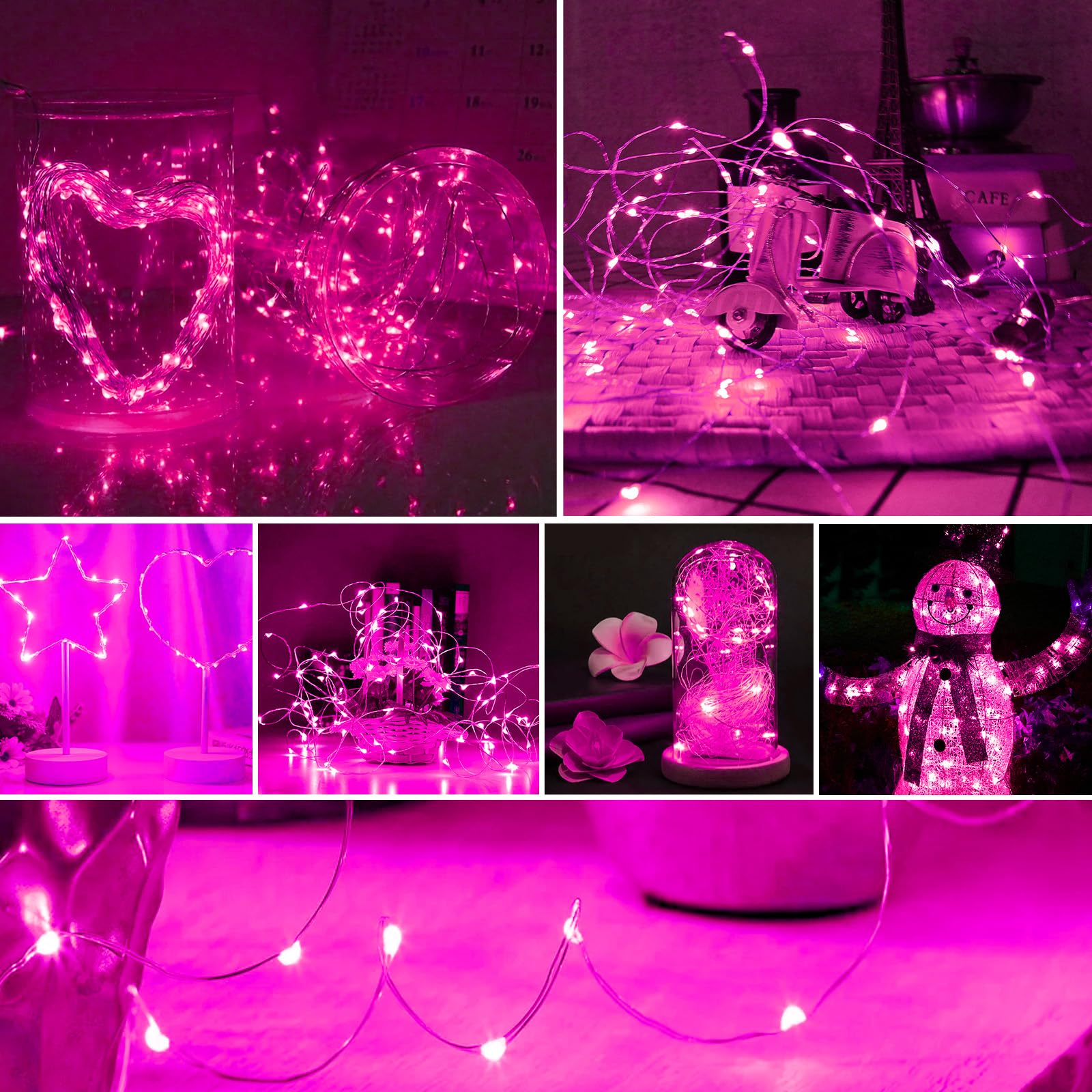 ZGWJ Fairy Lights, 100 Pack Twinkle String Lights, 20 LED, 7FT, Battery Operated, Pink, Model A01-Mini