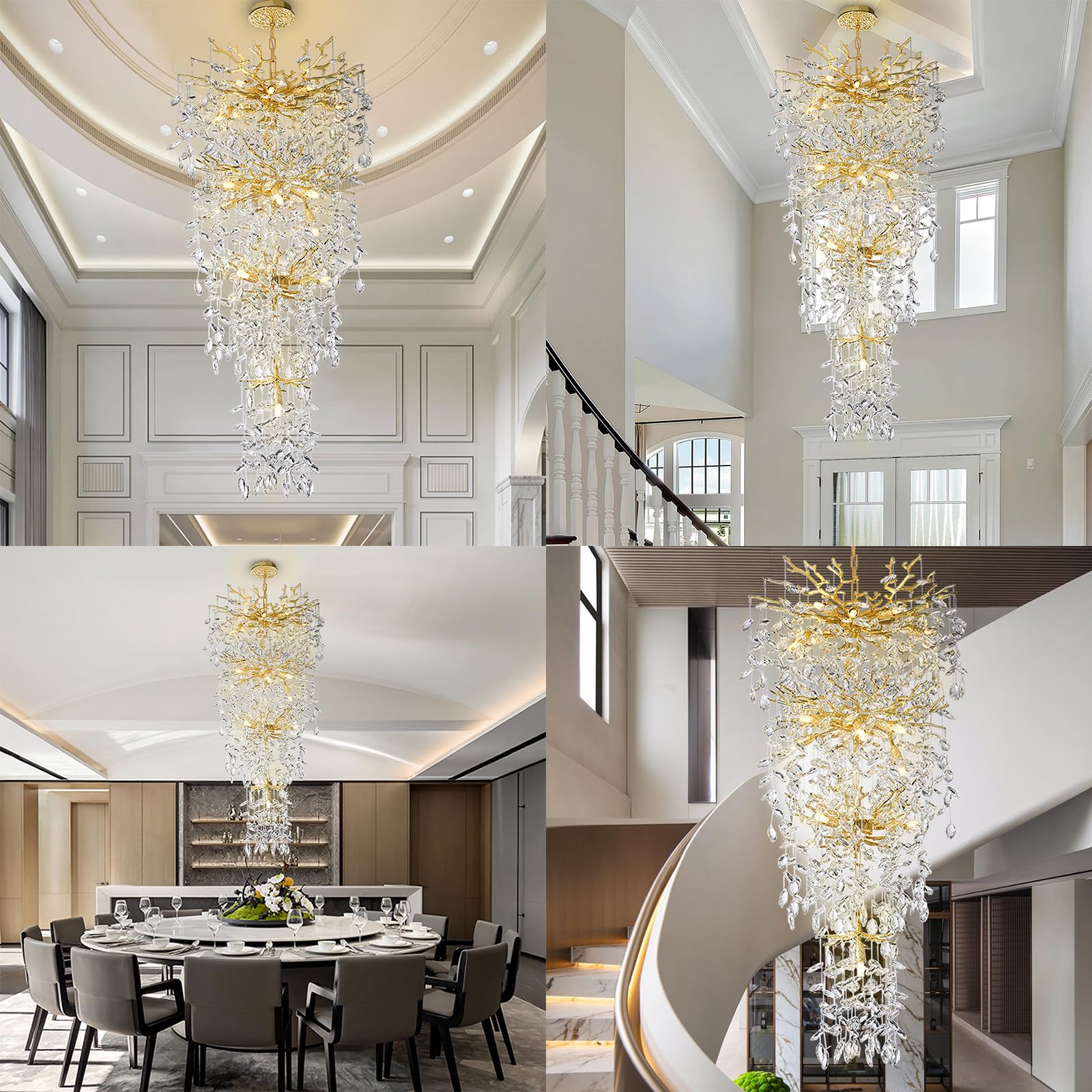 105'' Long Crystal Chandelier For High Ceilings 25-Lights Modern Gold Tree Branch Chandelier, Large Chandeliers For Foyer, Entry