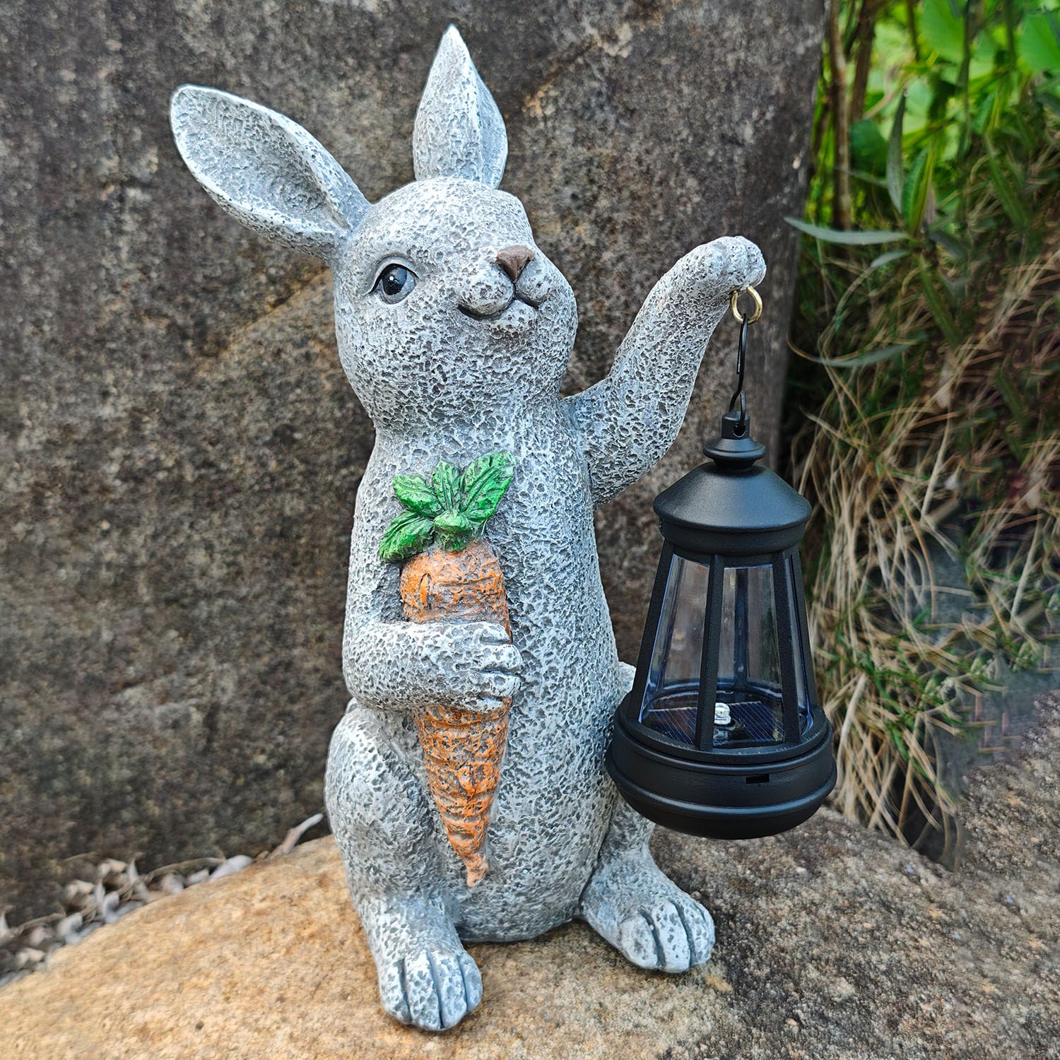 Garden Statues Rabbit Solar Lantern Outdoor Handmade Resin Statue Bunny With Cute Carrot For Patio  Yard MotherS Day Gift Ideas (Rabbit1)
