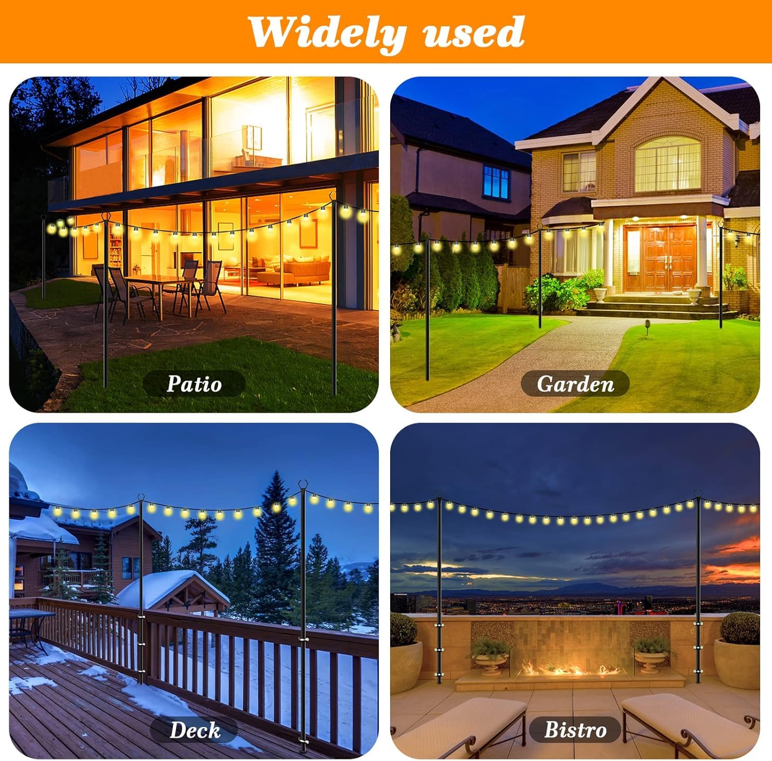 Mutovlin 10FT String Light Poles, 6 Pack, Metal Outdoor Lighting Stand, Black