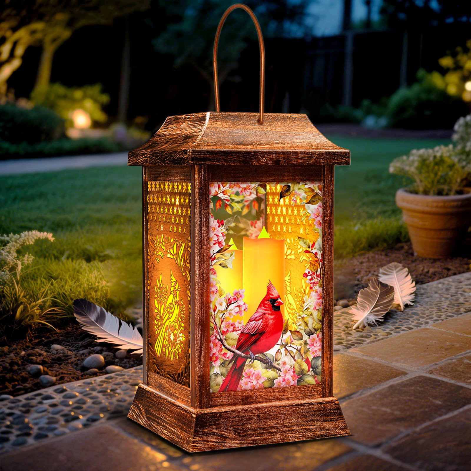 Cardinal Solar Lanterns Outdoor Hanging Lanterns  Metal Glass Garden Decor Solar Lights  Gifts For Women Mom Birthday Grandma Mothers Day  Waterproof Decorative Lantern For Outside Patio Yard