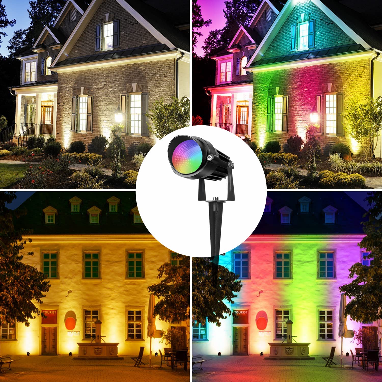 Halloween Spot Lights Outdoor Spotlights Rgb Timer 12W Metal Case Ip65 Waterproof Color Changing Landscape Lights With Spike Stand For Garden Lawn House Tree (6 Lights)