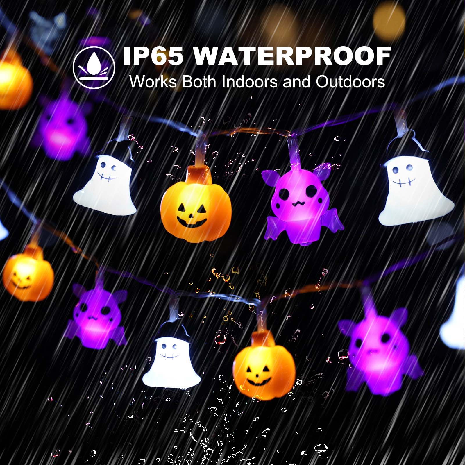 Halloween Lights Decorations, 16.4 Ft 30 Led Pumpkin Bat Ghost Spooky Battery Operated Cute Orange And Purple String Lights Cozy