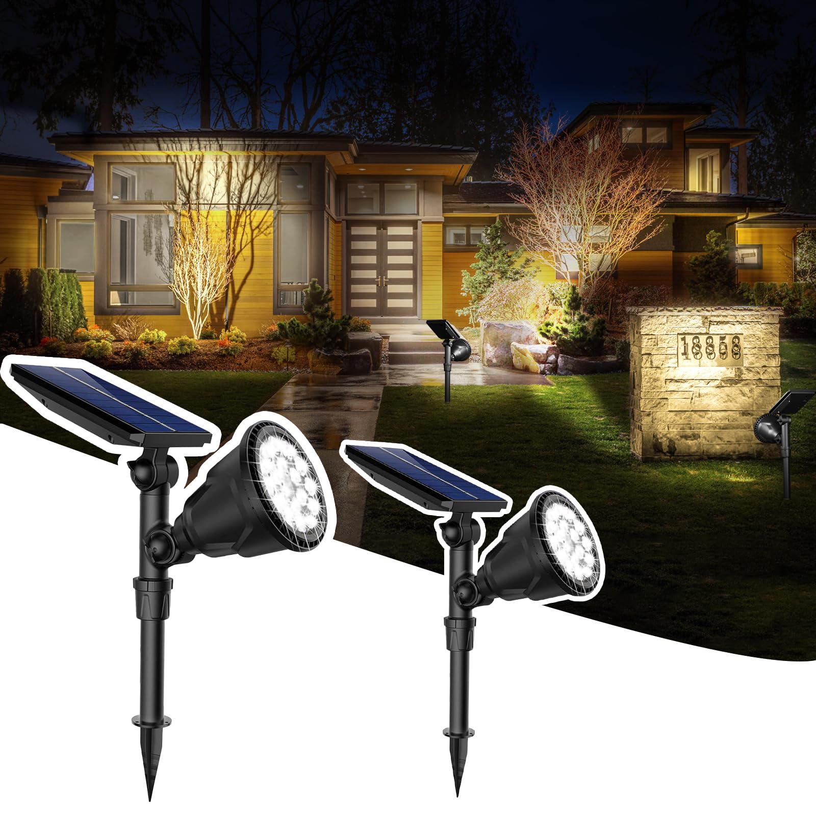 JSOT Solar Spot Lights Outdoor,600LM Solar Spotlight Waterproof Landscape Lighting, Solar Garden Decor Lamp Wall Light for Yard 