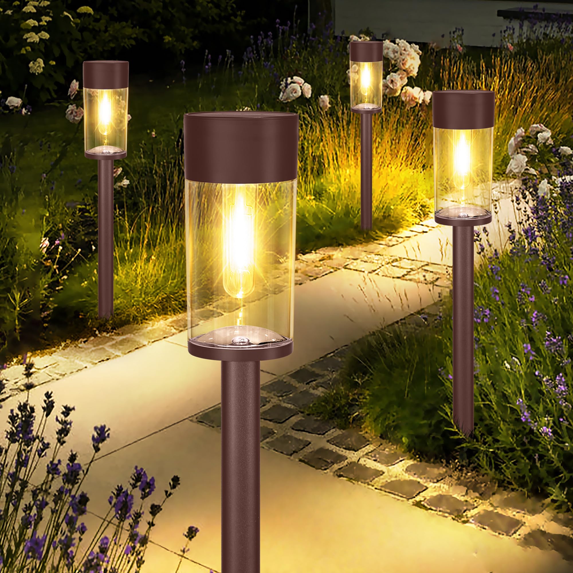 Ume 8 Pack Solar Pathway Lights Outdoor  Bright Solar Garden Lights With Metal Design-Ip65 Waterproof  Auto On/Off  3000K Led Landscape Lighting For Yard  Lawn  Walkway  Driveway  Patio Decor