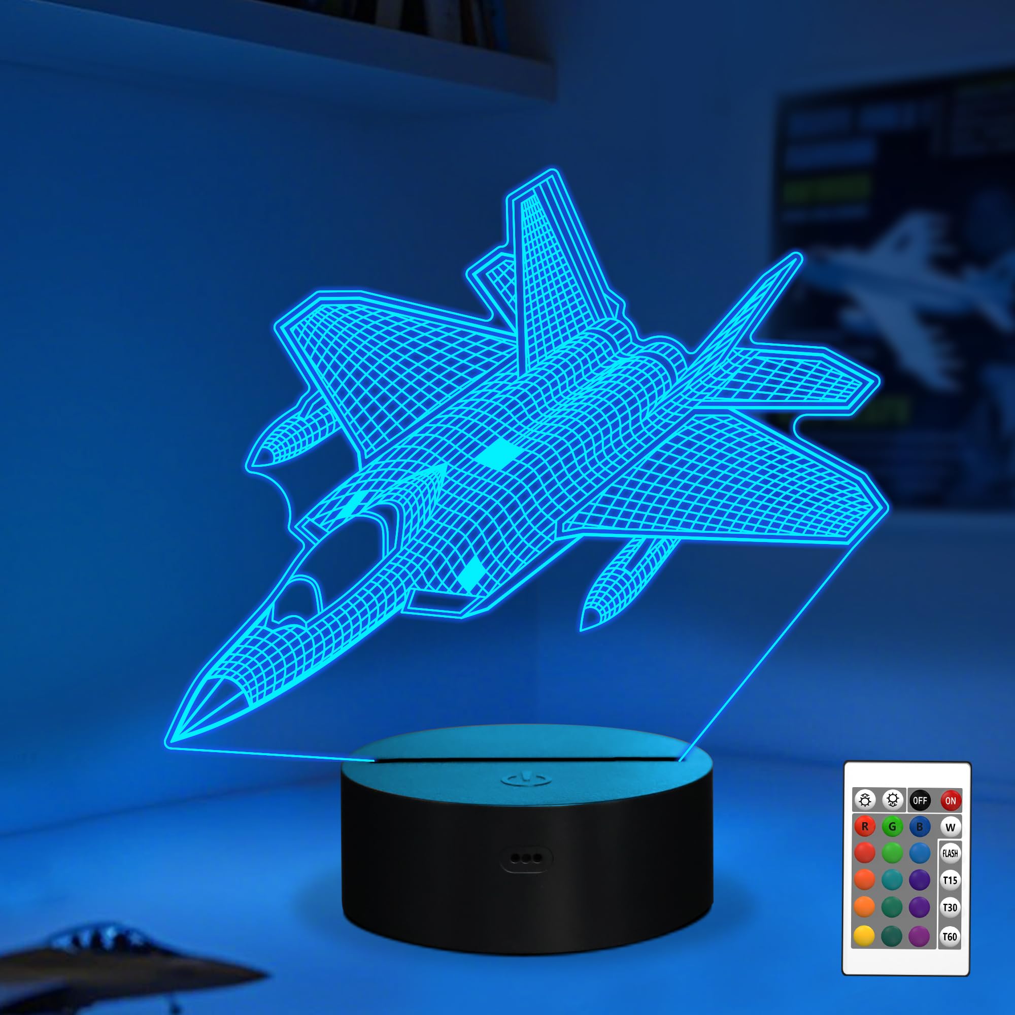 Anywin Airplane Night Light, Fighter Jet Lamp with Remote Control & 16 Colors & Timer & Dimmable for Home Desk Decor, Cool Plane