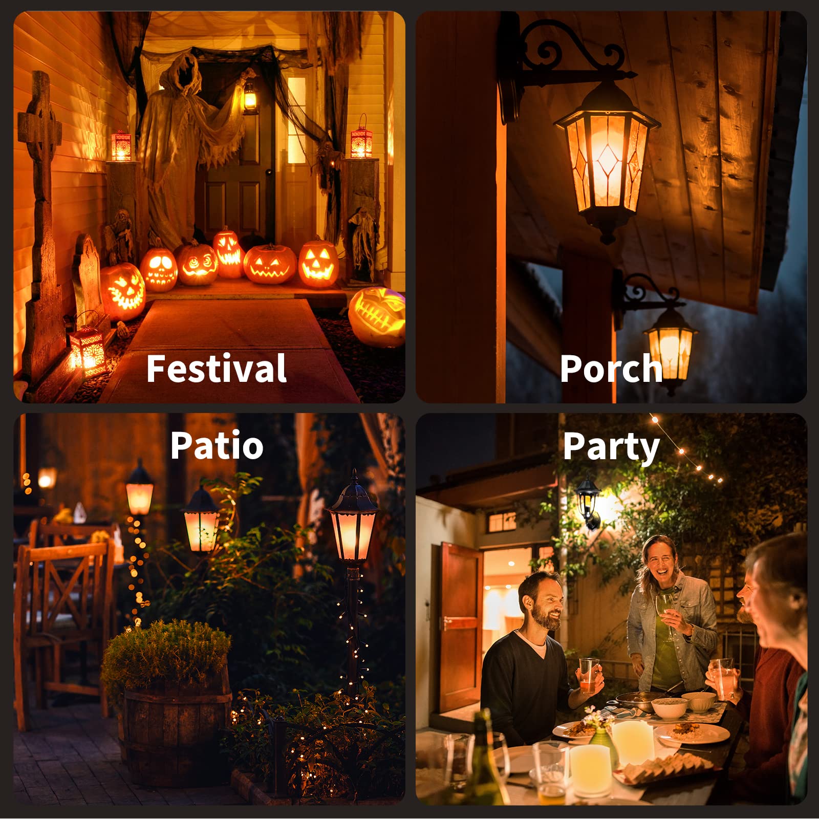 Morsatie LED Flame Light Bulbs, 4 Modes, E26, Gravity Sensor, 2 Pack - Black Base, Indoor/Outdoor Decoration