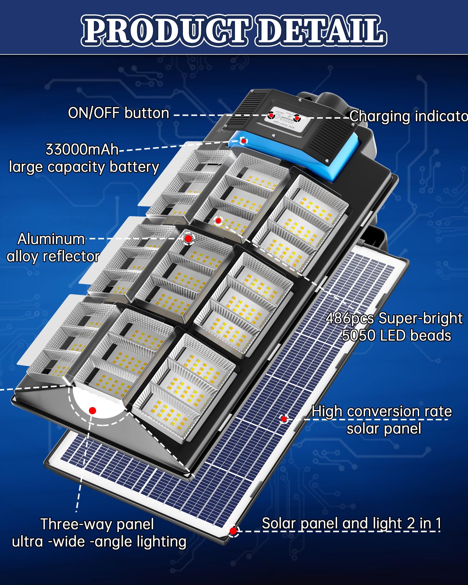Gefolly SL-4500W Solar Street Light - 450000LM, IP67, 3000K/4000K/6500K, Black, Outdoor Flood Lamp for Parking Lot,