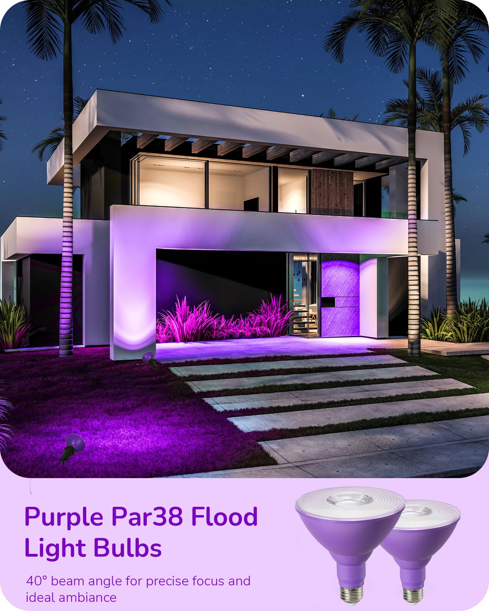 Edishine Par38 Purple Led Flood Light Bulbs Outdoor, Dimmable Purple Led Light Bulb, 18W(120W Equivalent), Flood Lights For Part