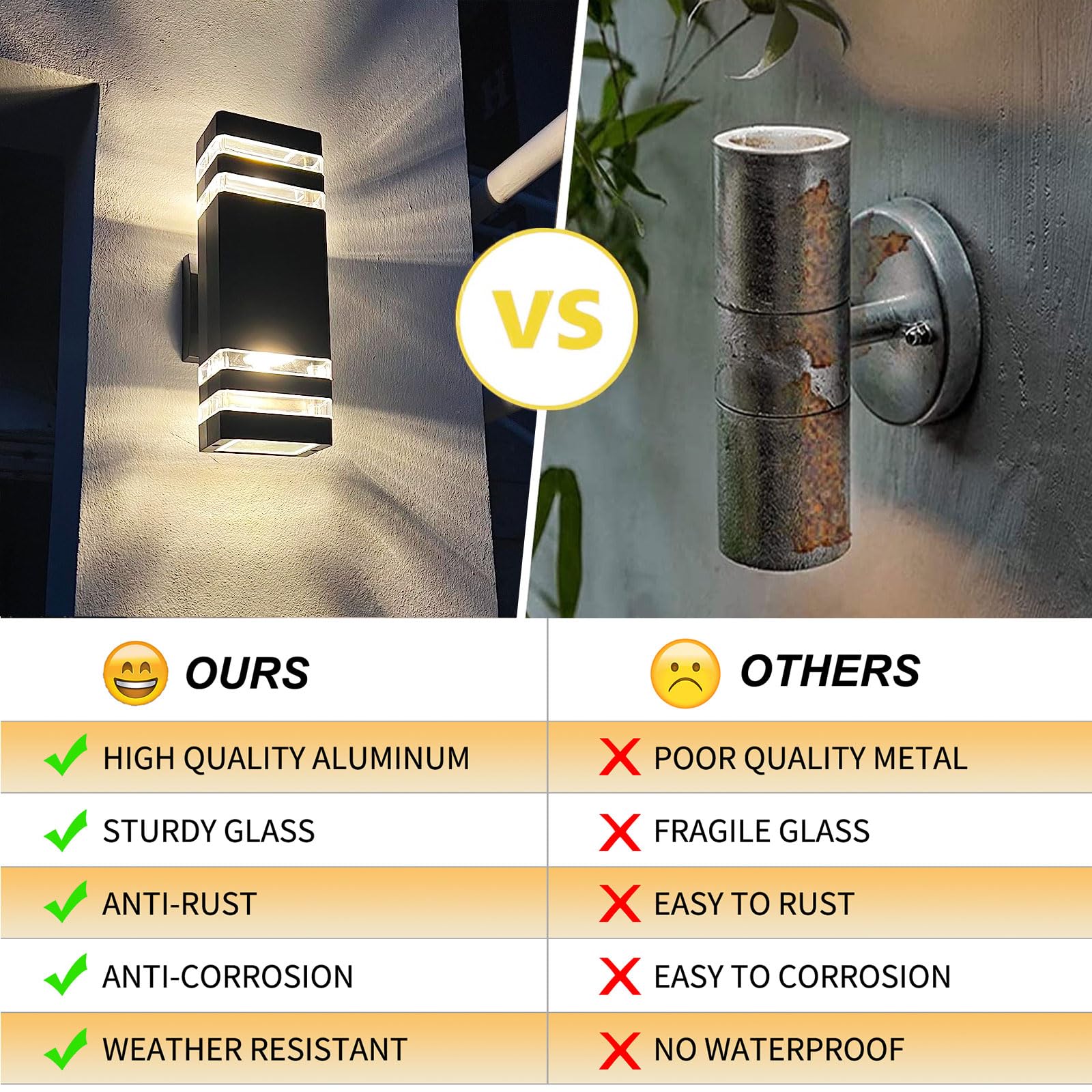 Tewei 6 Pack Black Outdoor Wall Lights, Waterproof Aluminum Up And Down Sconces For Porch & Garage