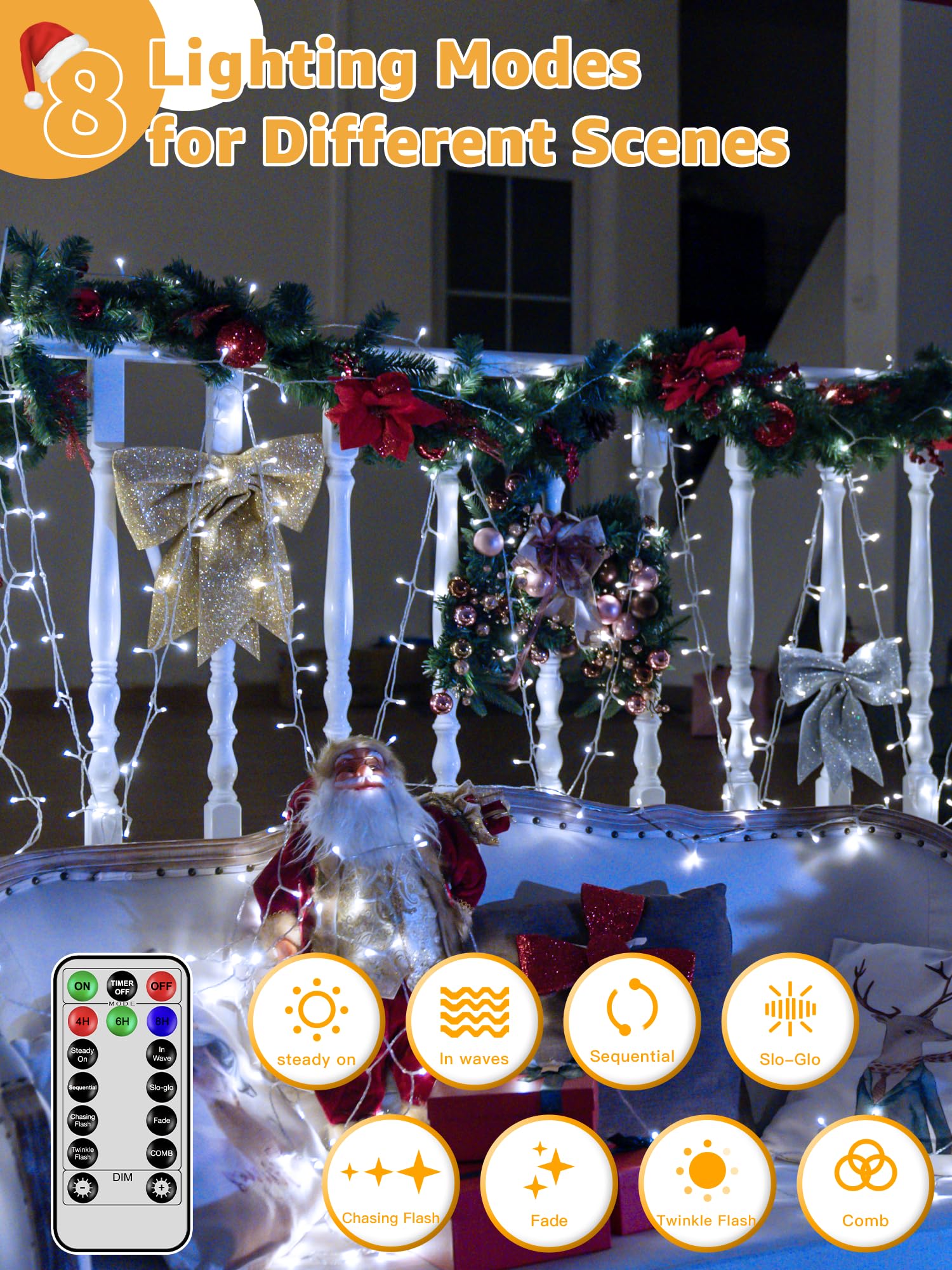 Guhope Christmas Lights 600Led 98Ft, Waterproof Outdoor String Lights With Remote And Timer, 8 Modes Dimmable Fairy Lights For I