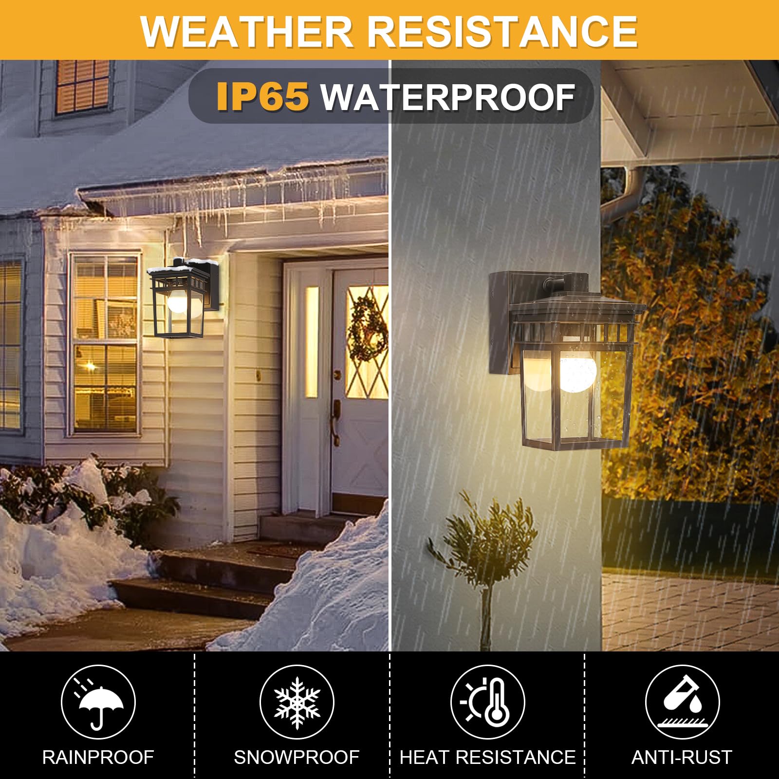 FANDBO 2 Pack Porch Lights, Dusk to Dawn, Waterproof Aluminum Sconces, 9W LED Bulbs Included, Oil-Rubbed Bronze, Model HS405