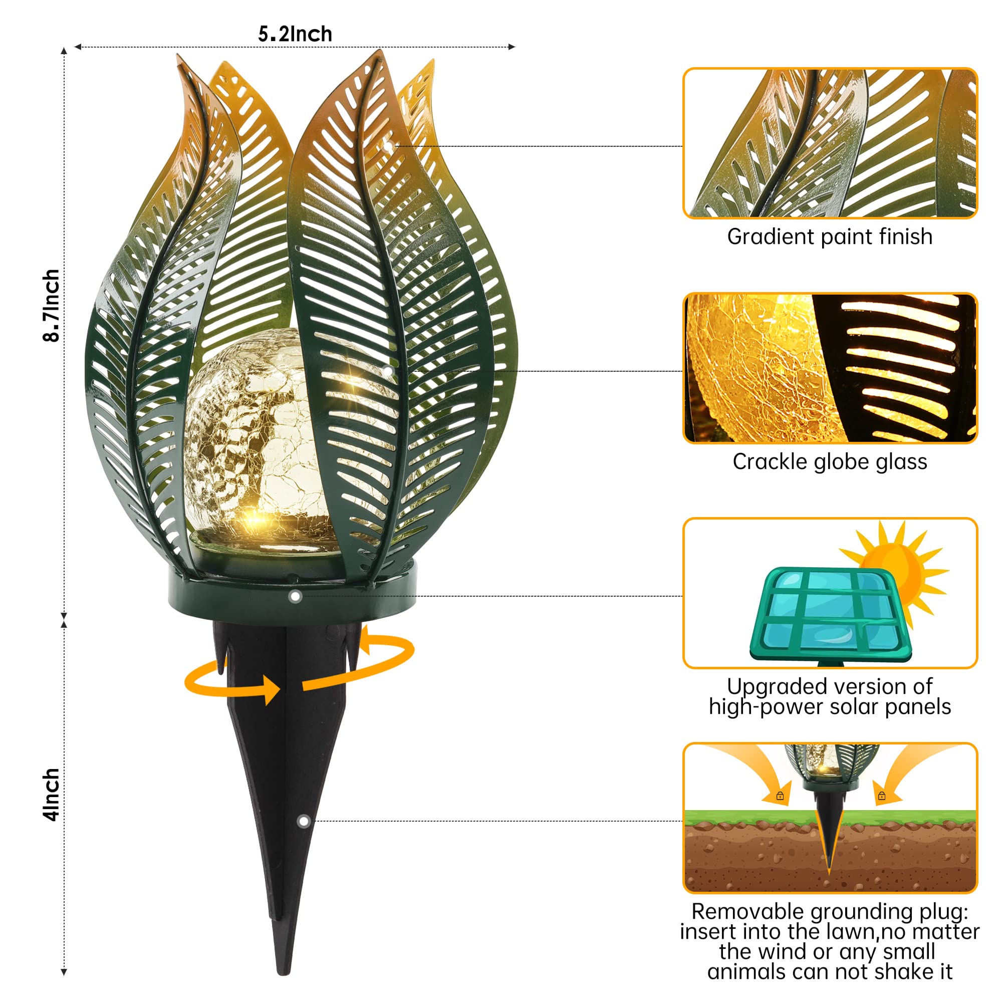 Qzge Solar Garden Lights Outdoor Decorations Garden Decor,Crackle Globe Glass,Gardening Gifts Waterproof Solar Lights For Outdoo