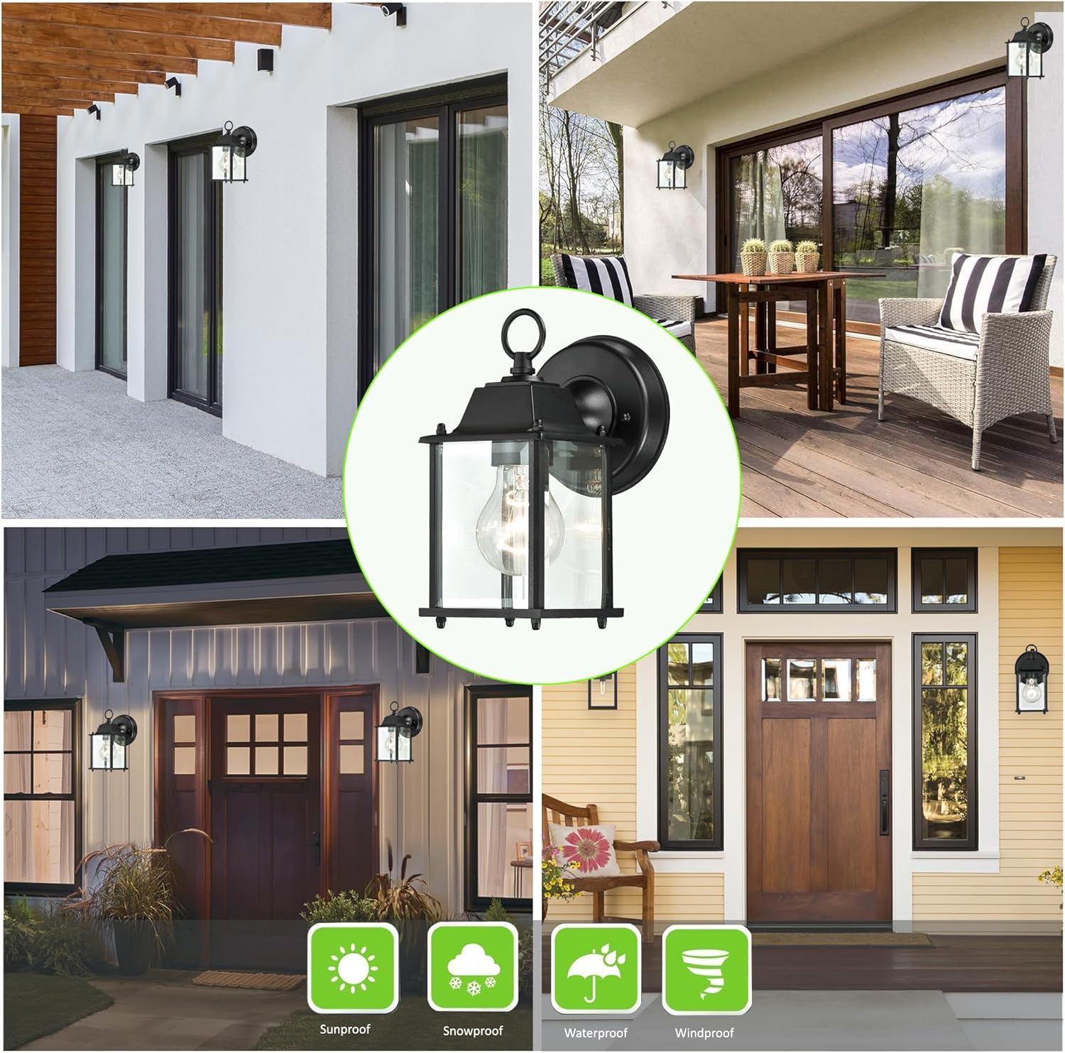 WISBEAM 4 Pack Outdoor Wall Lanterns, Black Waterproof Aluminum Sconces, ETL Qualified, Model 4WL001