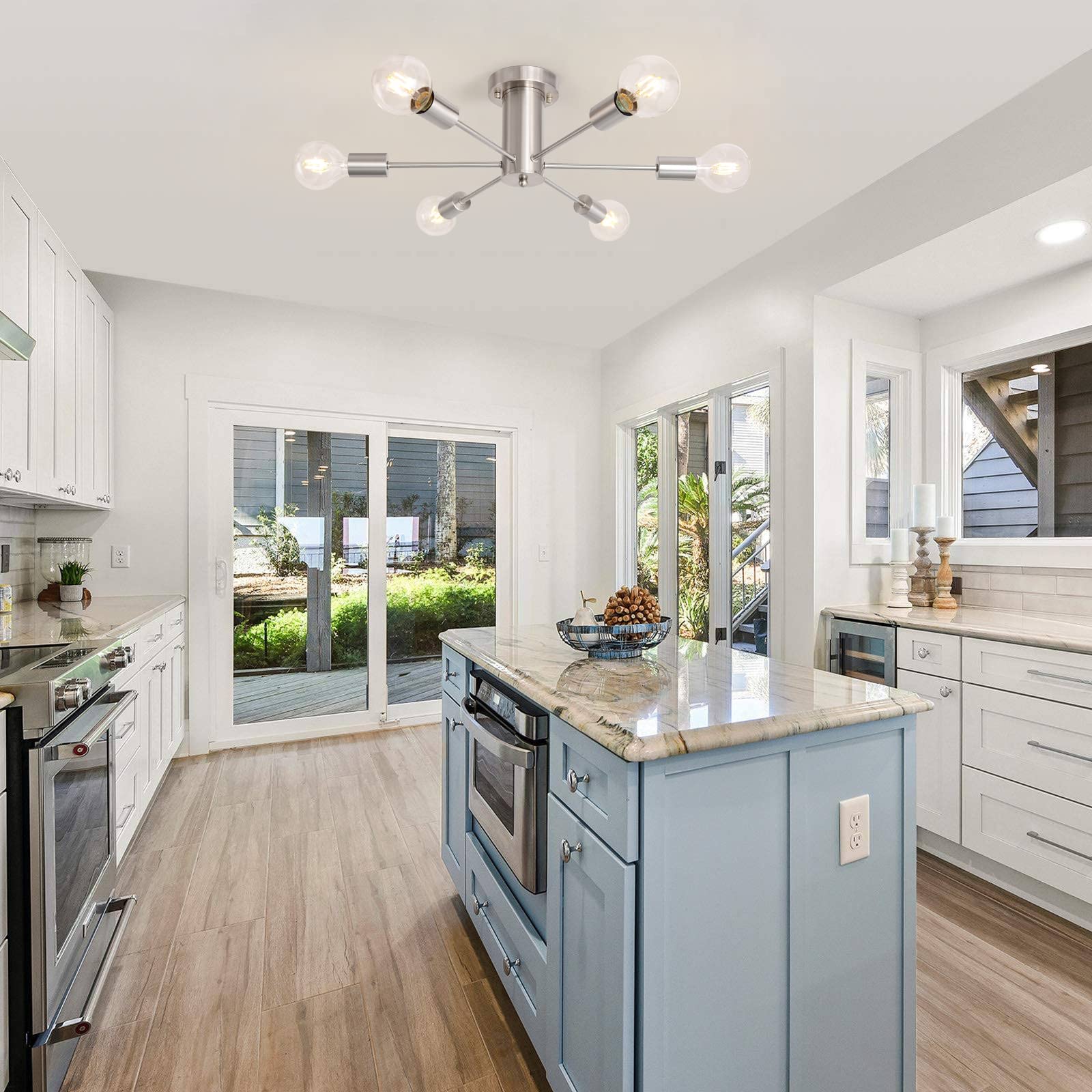 Kostomo Kitchen Light Fixtures 6 Lights Ceiling Lights Fixture Nickel Modern Semi Flush Mount Lighting Sputnik Chandelier For Be