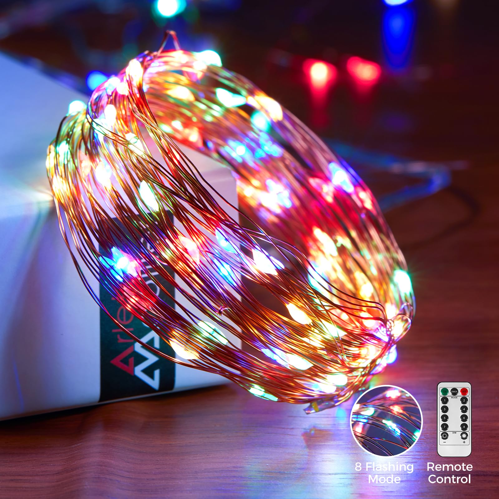 Ariceleo 1 Pack 32. 8 Ft. Usb Powered Fairy Lights With Remote & Timer, 100 Led Usb Twinkle String Lights - Silver Wire, 8 Modes, Waterproof, Multi Color Starry Lights For Party, Wedding, Christmas