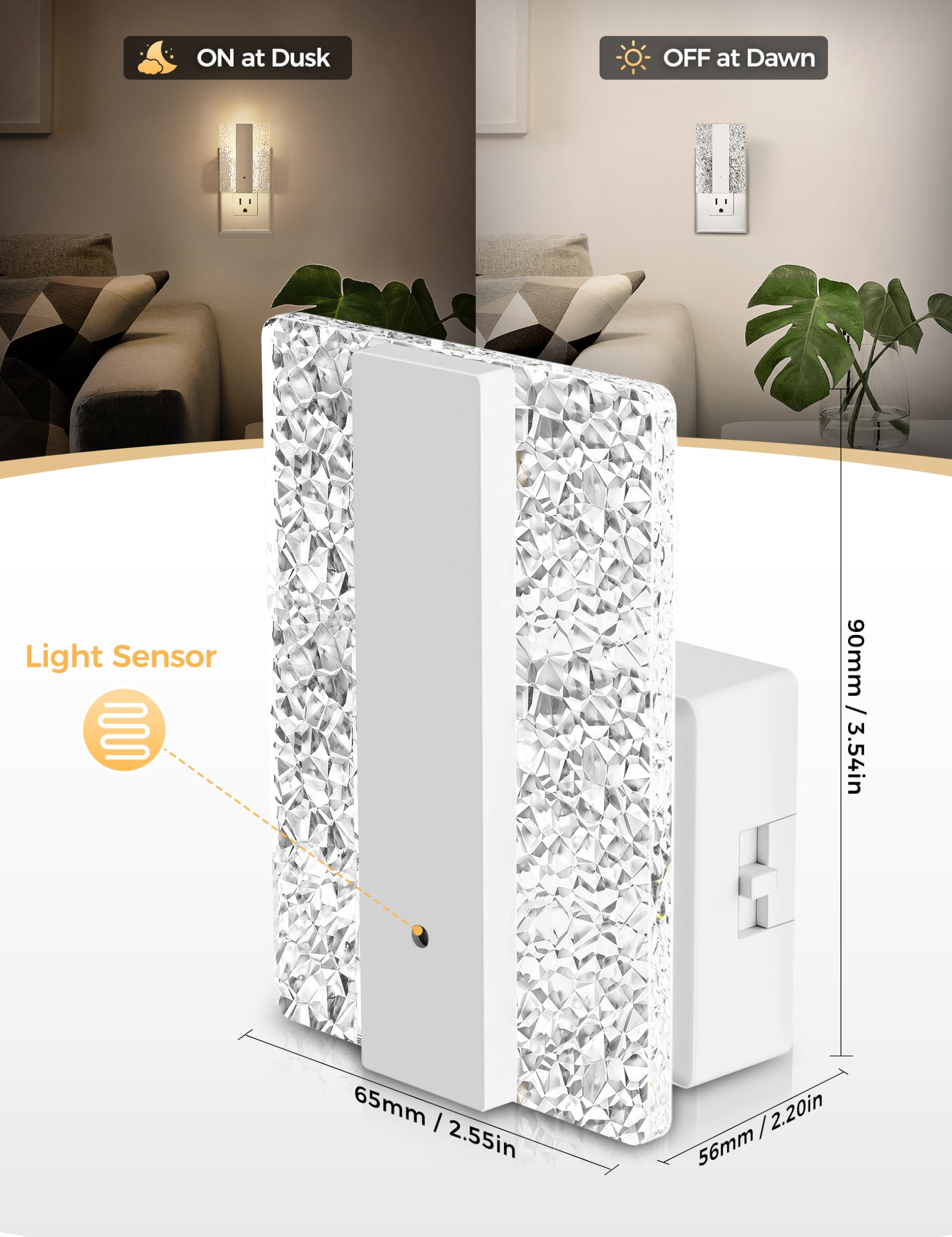 DORESshop LED Night Light with Dusk-to-Dawn Sensor, Dimmable, White, 1 Count, Model D-GY11302WHUS