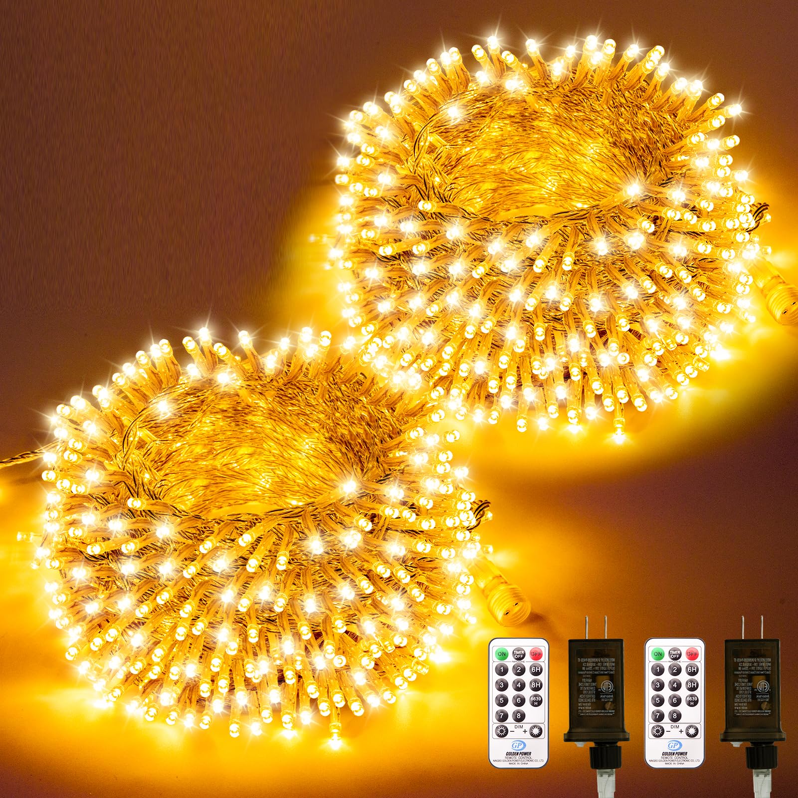 Varmepals 2 Pack 76Ft 200 Led Warm White String Lights Outdoor Indoor With Remote,Waterproof Plug In Fairy Lights For Easter Val