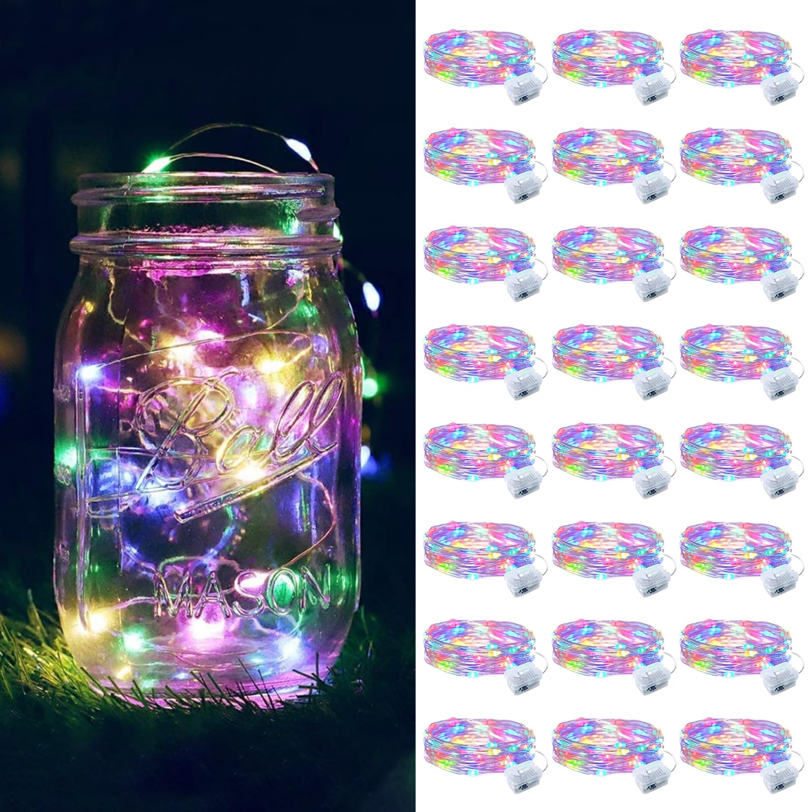 24 Pack Fairy Lights Battery Operated  7FT 20 Mini LED Fairy Lights Silver Wire Twinkle Lights for DIY  Parties  Wedding  Bedroom  Christmas Decoration (Multi-Colored)