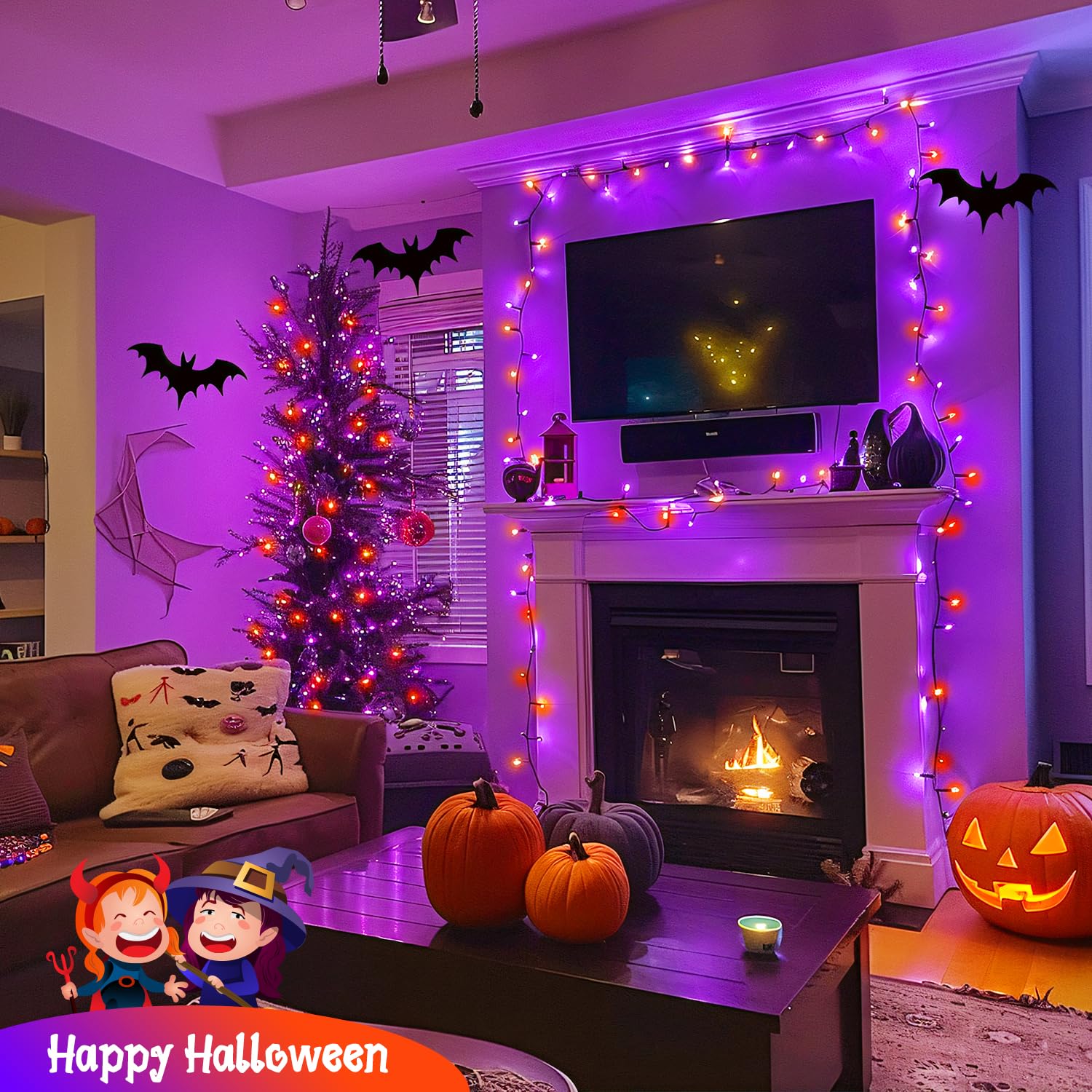 Jmexsuss Orange And Purple Halloween Lights: 132Ft 400 Led Halloween String Lights Plug In - Halloween Lights Indoor Outdoor For